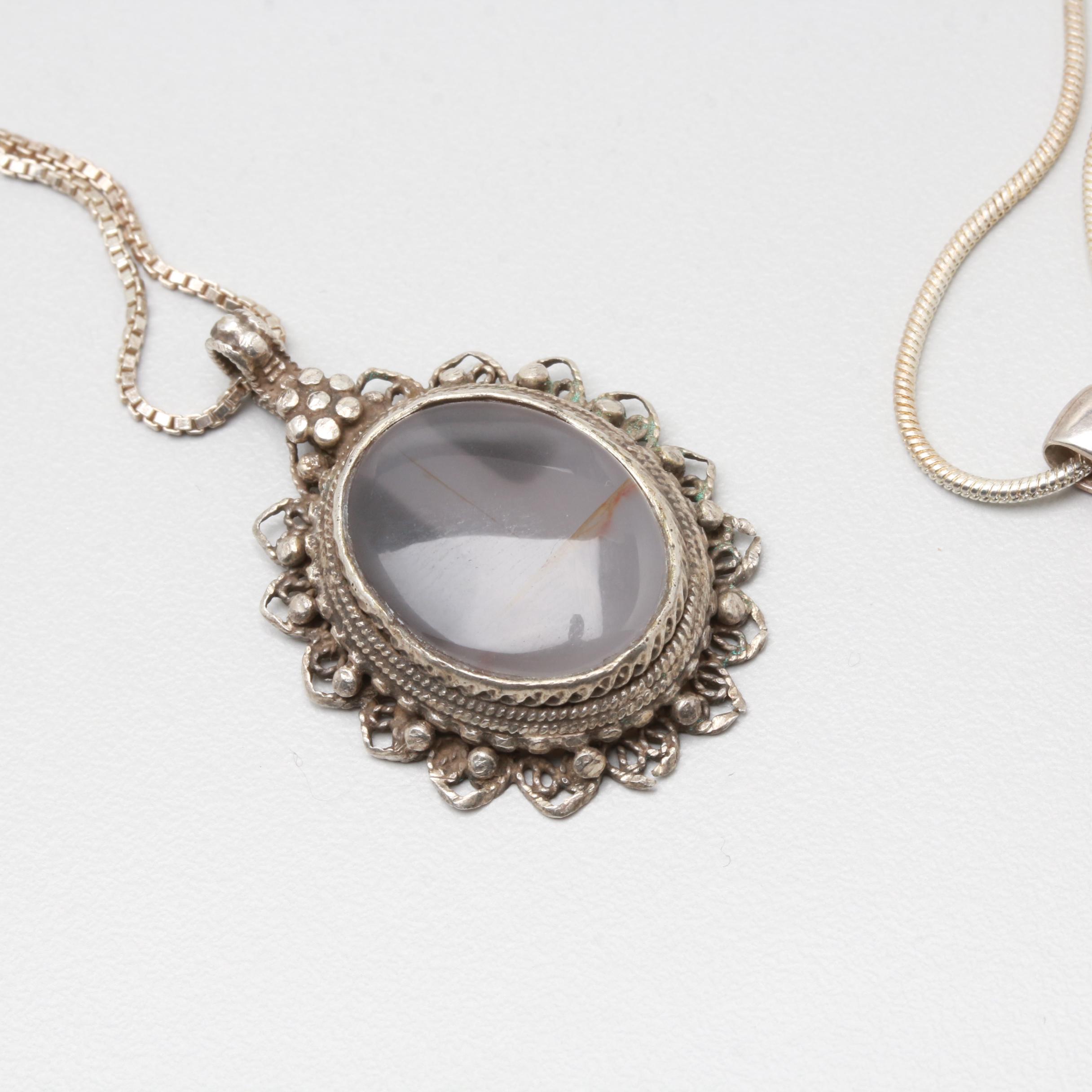 Sterling Silver Gemstone Pendant Necklaces Including Seal with Arabic Motif