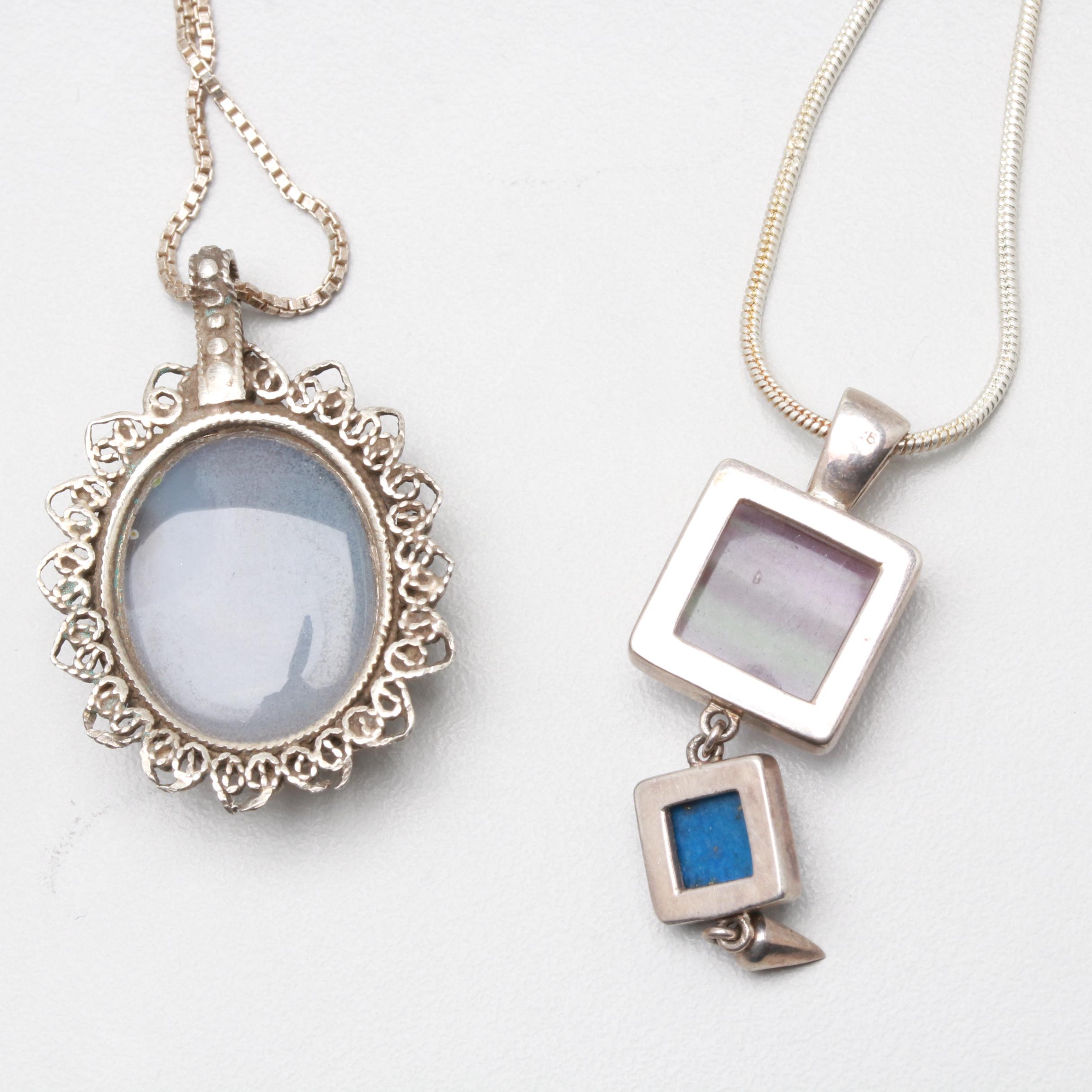 Sterling Silver Gemstone Pendant Necklaces Including Seal with Arabic Motif