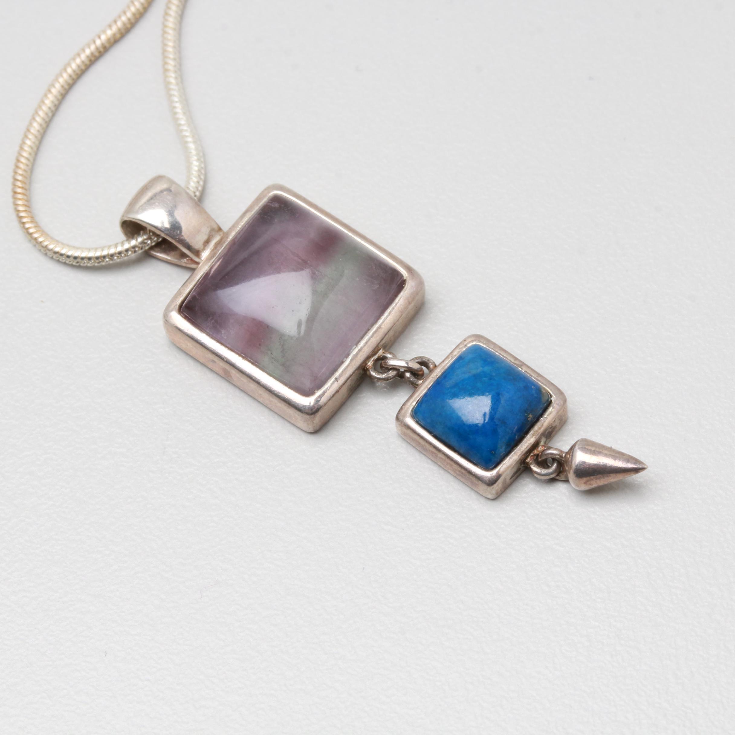 Sterling Silver Gemstone Pendant Necklaces Including Seal with Arabic Motif