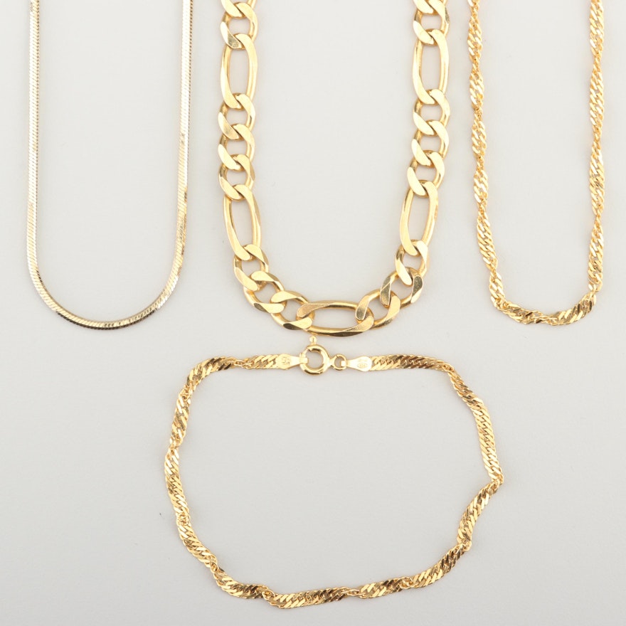 Milor Gold Wash on Sterling Silver Chain Necklaces and Bracelet