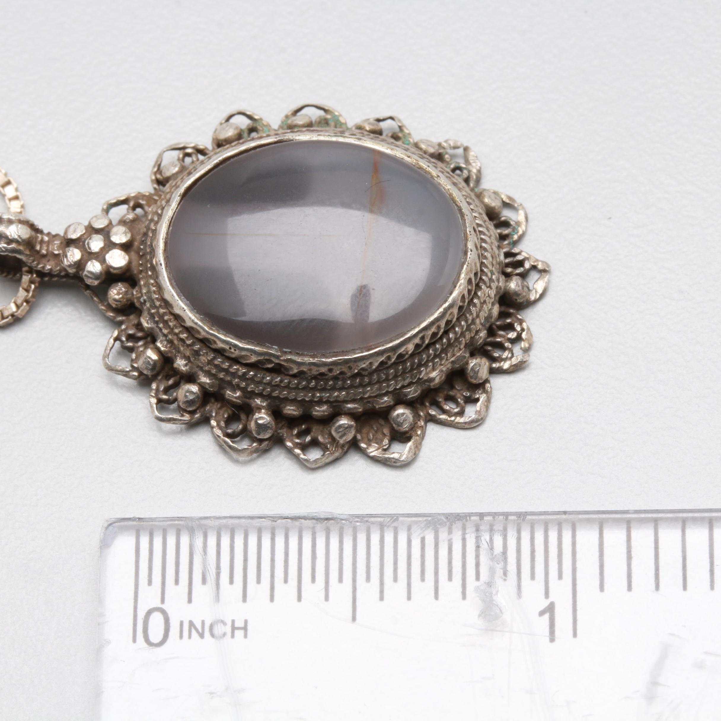 Sterling Silver Gemstone Pendant Necklaces Including Seal with Arabic Motif