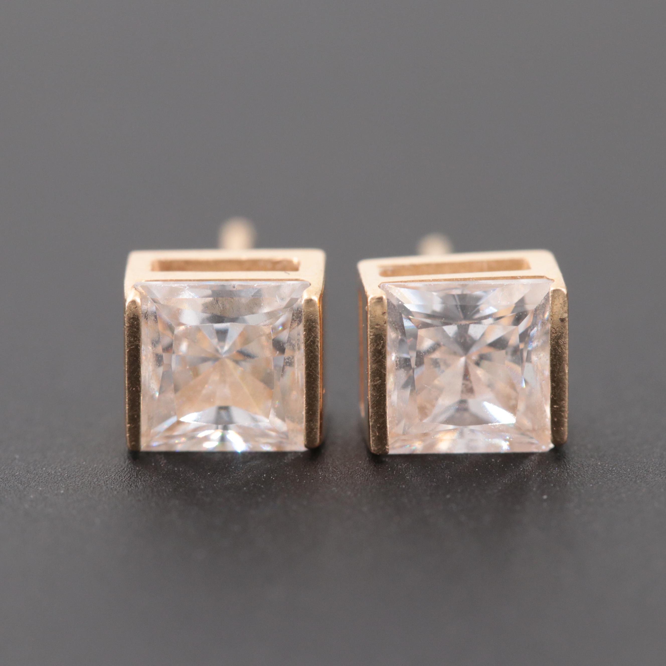 14K Yellow Gold Cubic Zirconia Stud Earrings