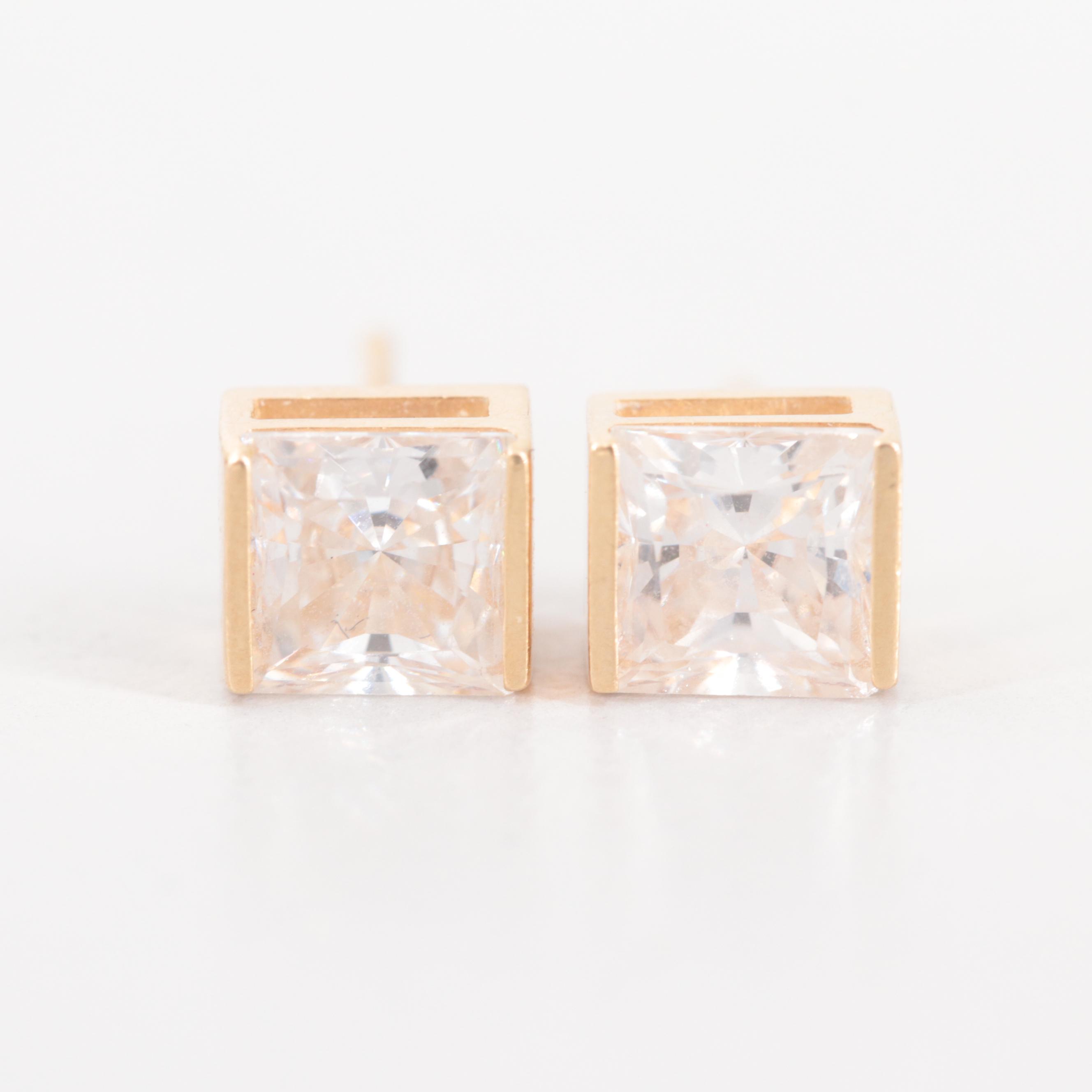 14K Yellow Gold Cubic Zirconia Stud Earrings