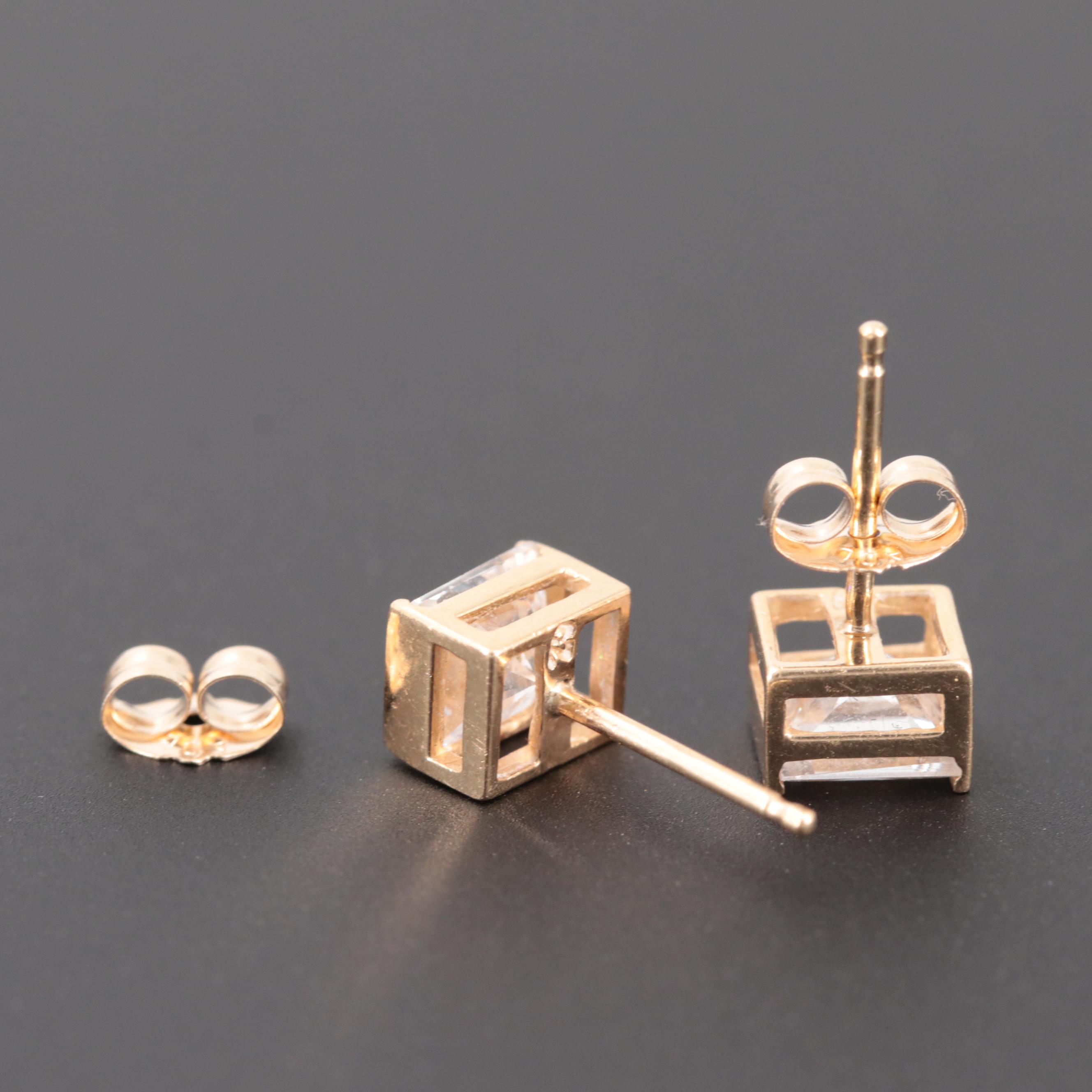 14K Yellow Gold Cubic Zirconia Stud Earrings