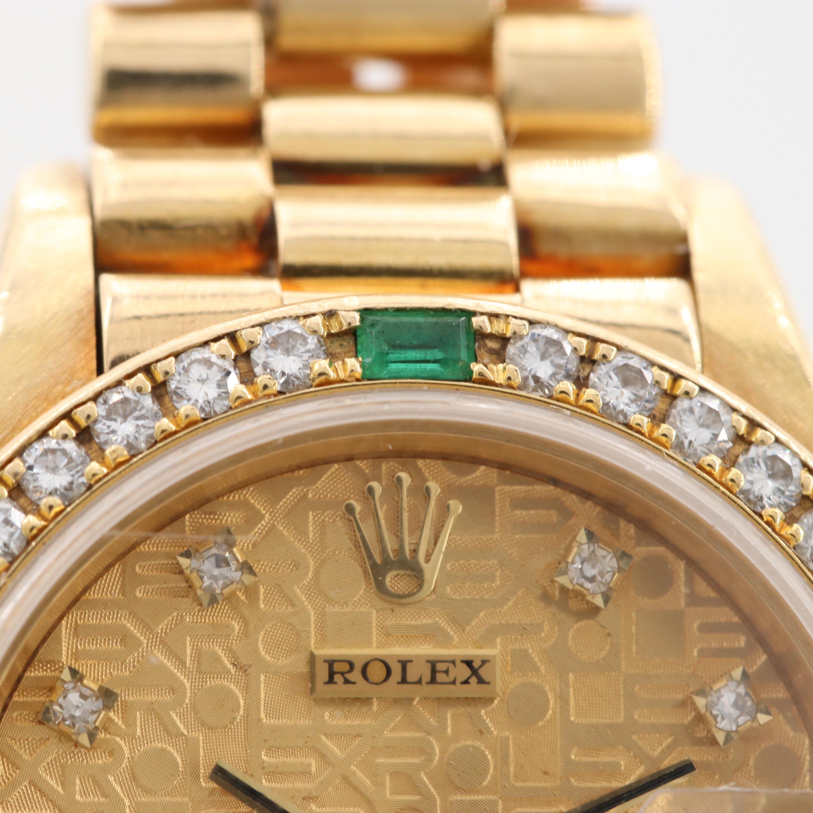 Rolex Datejust 18K Yellow Gold Diamond and Emerald Watch, 1990