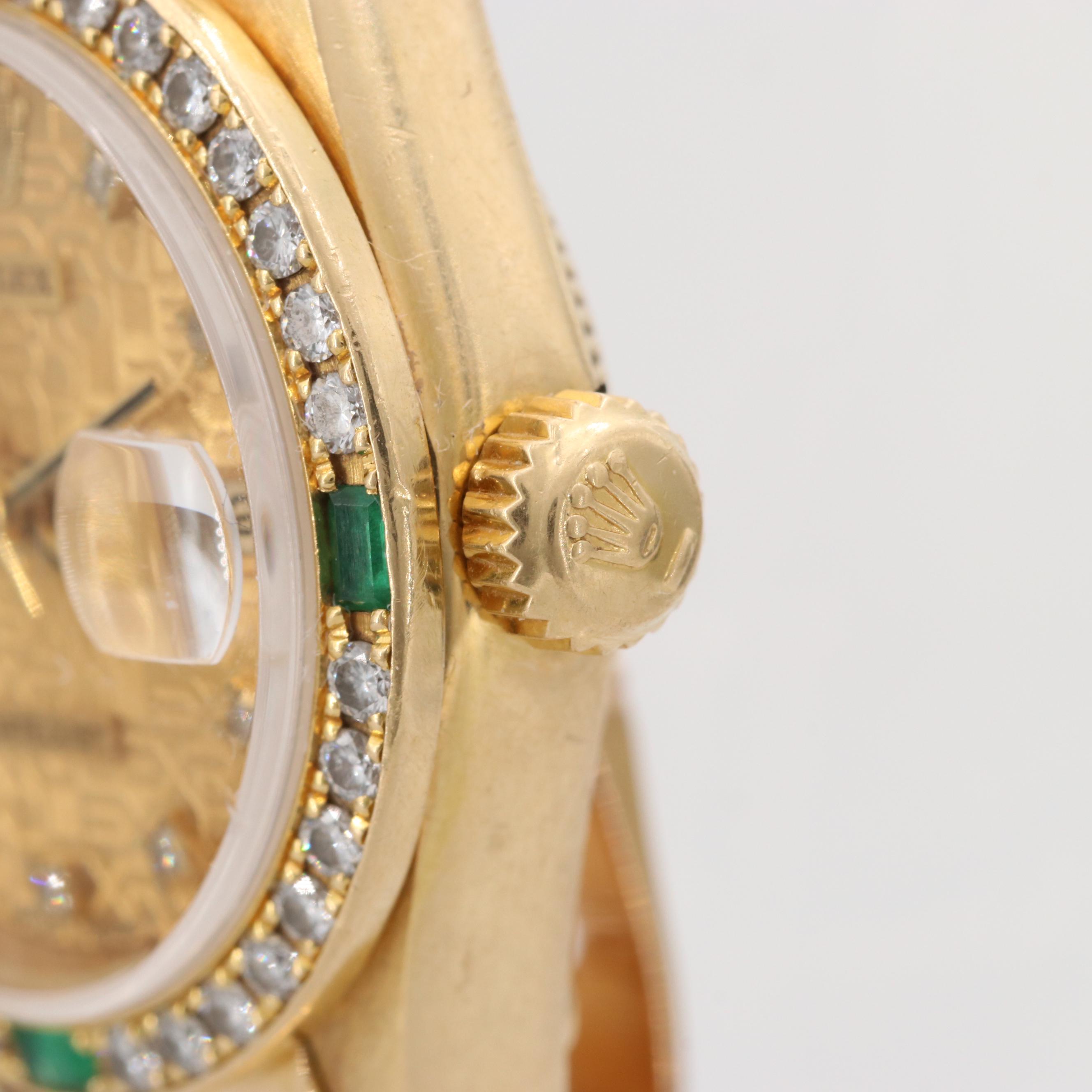 Rolex Datejust 18K Yellow Gold Diamond and Emerald Watch, 1990