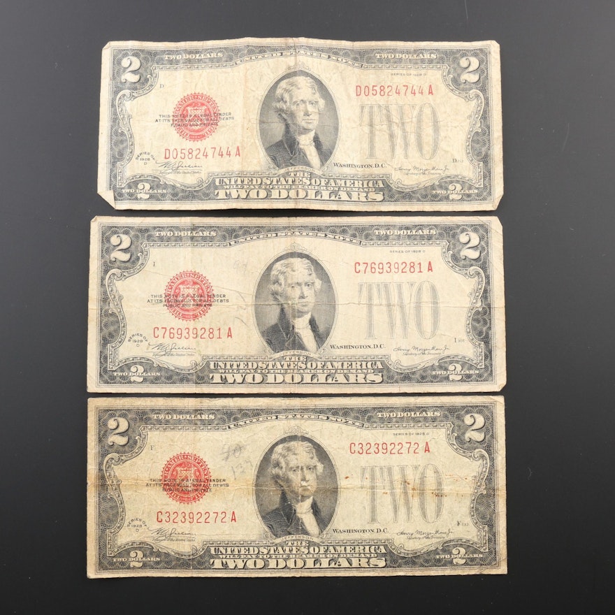 Group of Three 1928-D United States $2 Legal Tender Notes