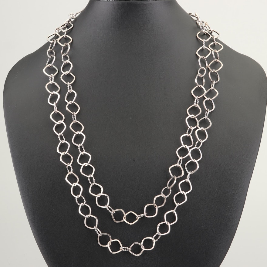 Sterling and 800 Silver Opera Length Chain Necklace