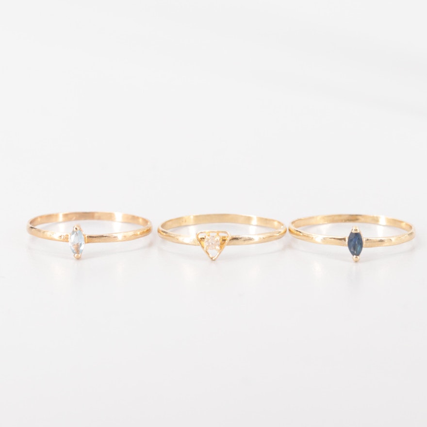 14K Yellow Gold Stackable Diamond, Sapphire and Topaz Stacking Rings