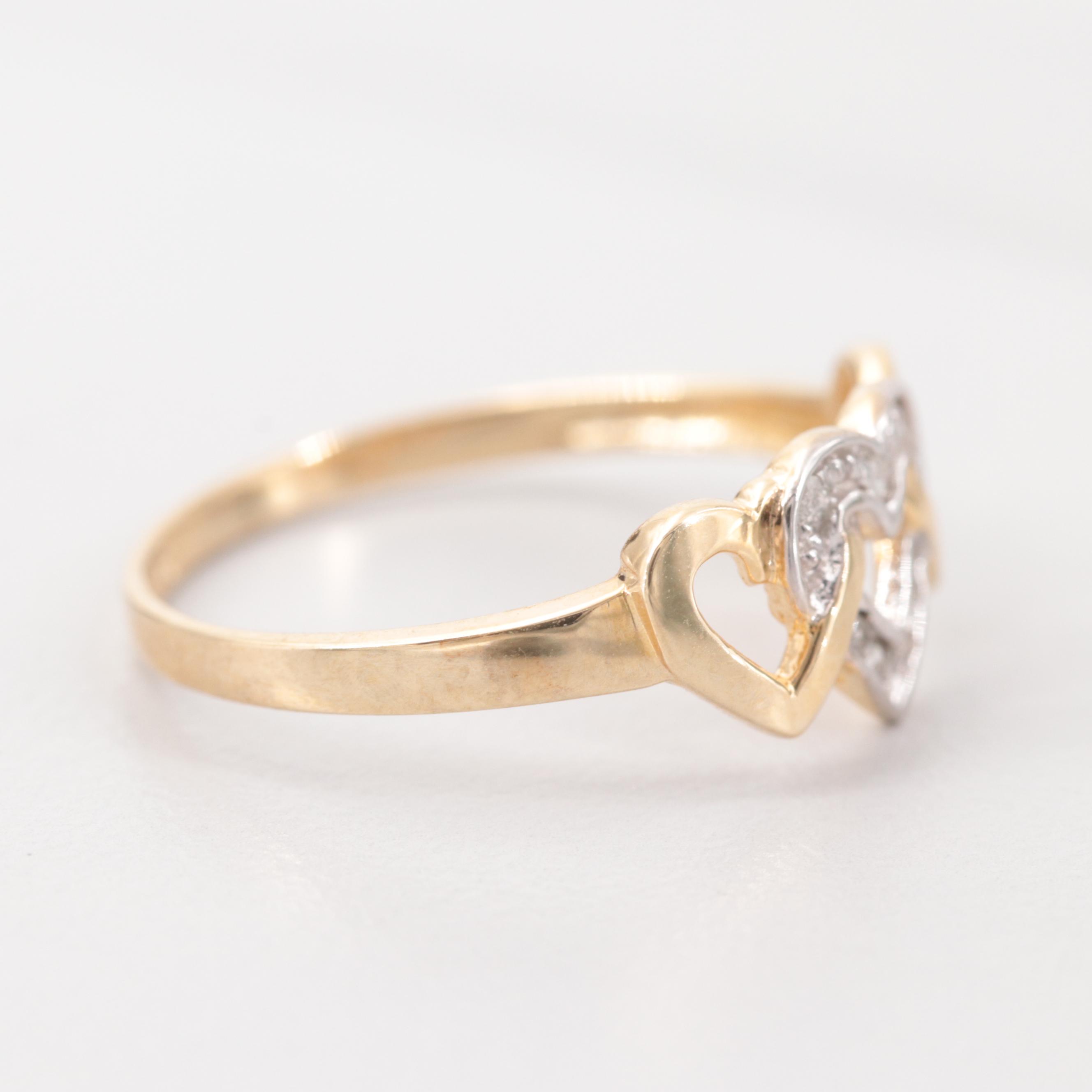 10K Yellow Gold Diamond Triple Heart Ring