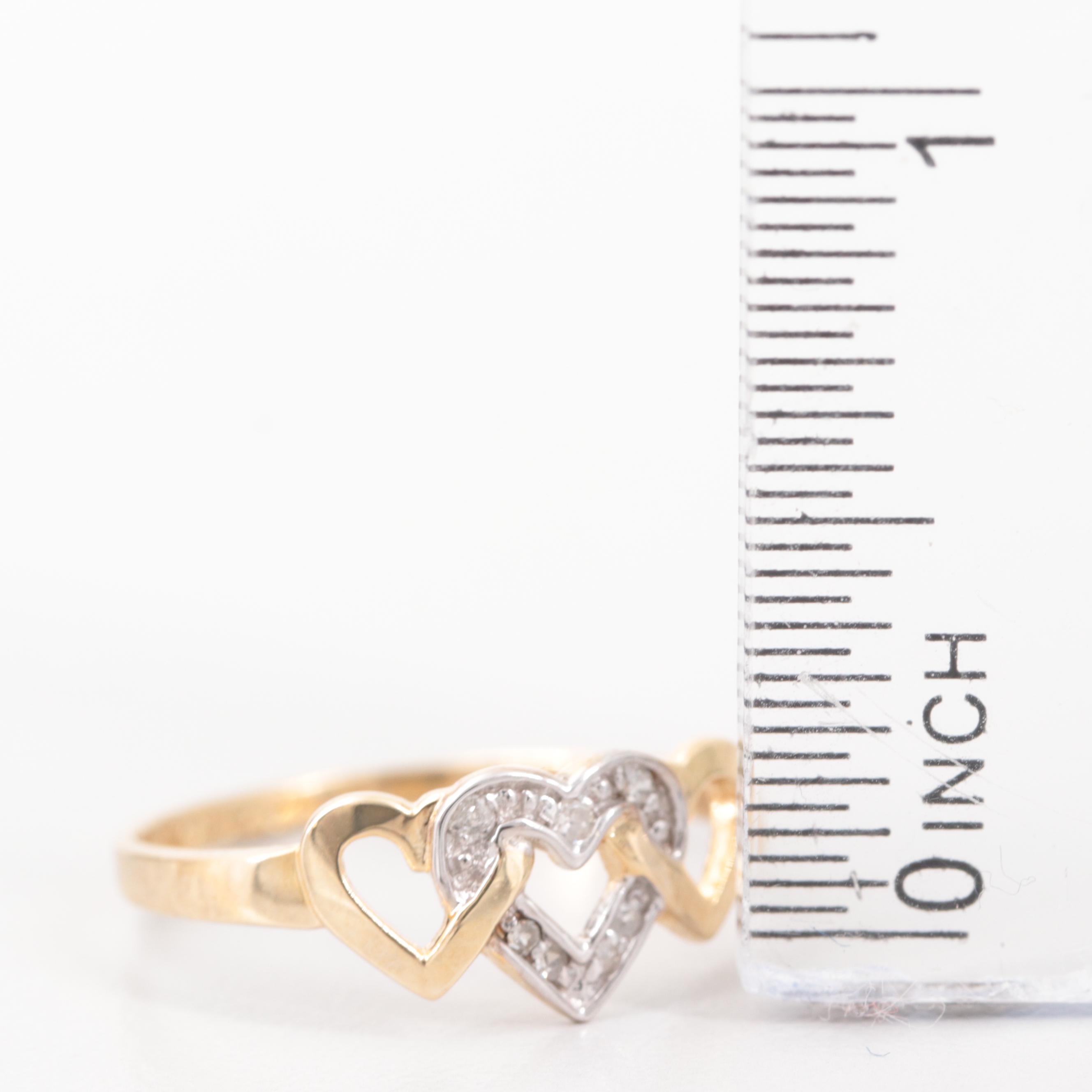10K Yellow Gold Diamond Triple Heart Ring