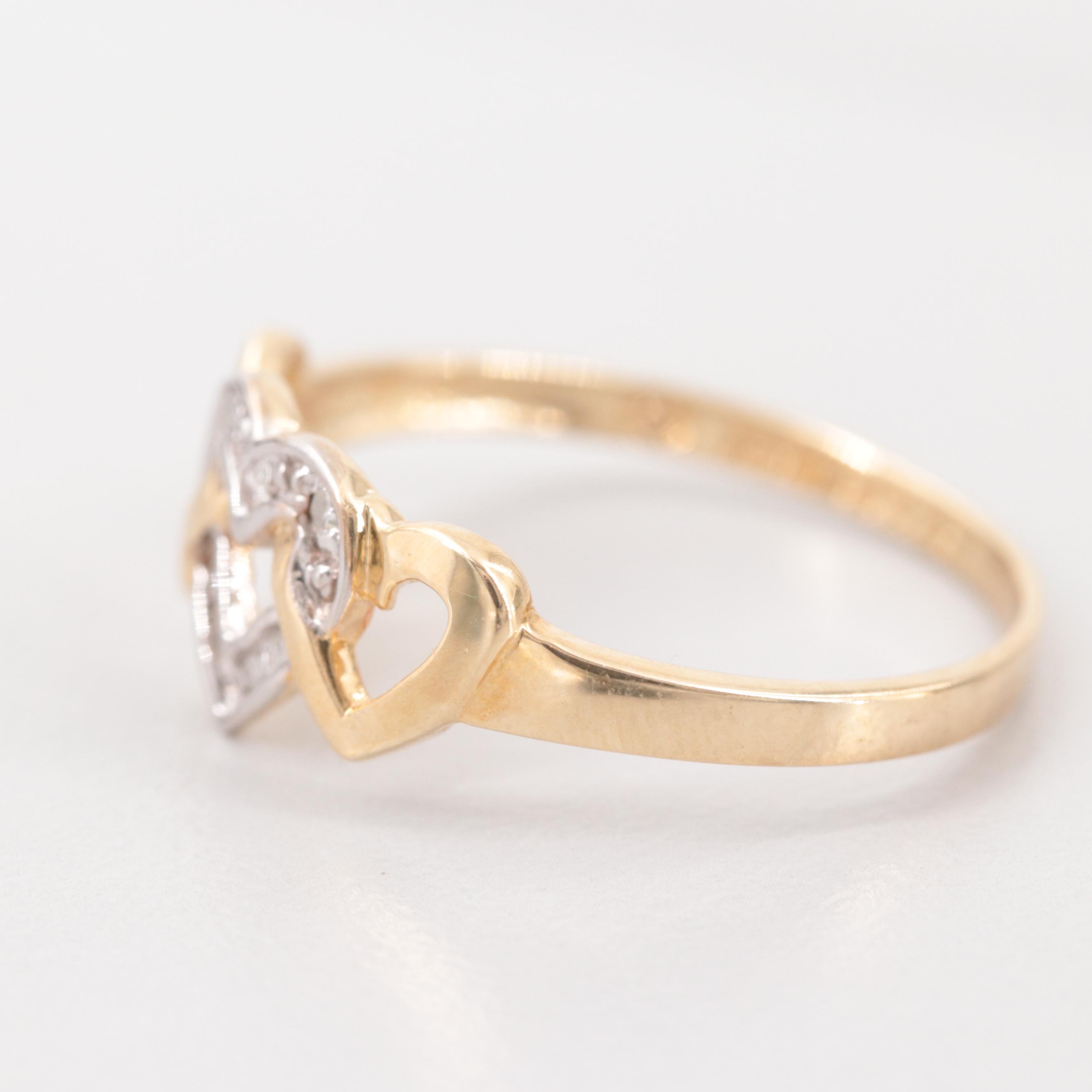 10K Yellow Gold Diamond Triple Heart Ring