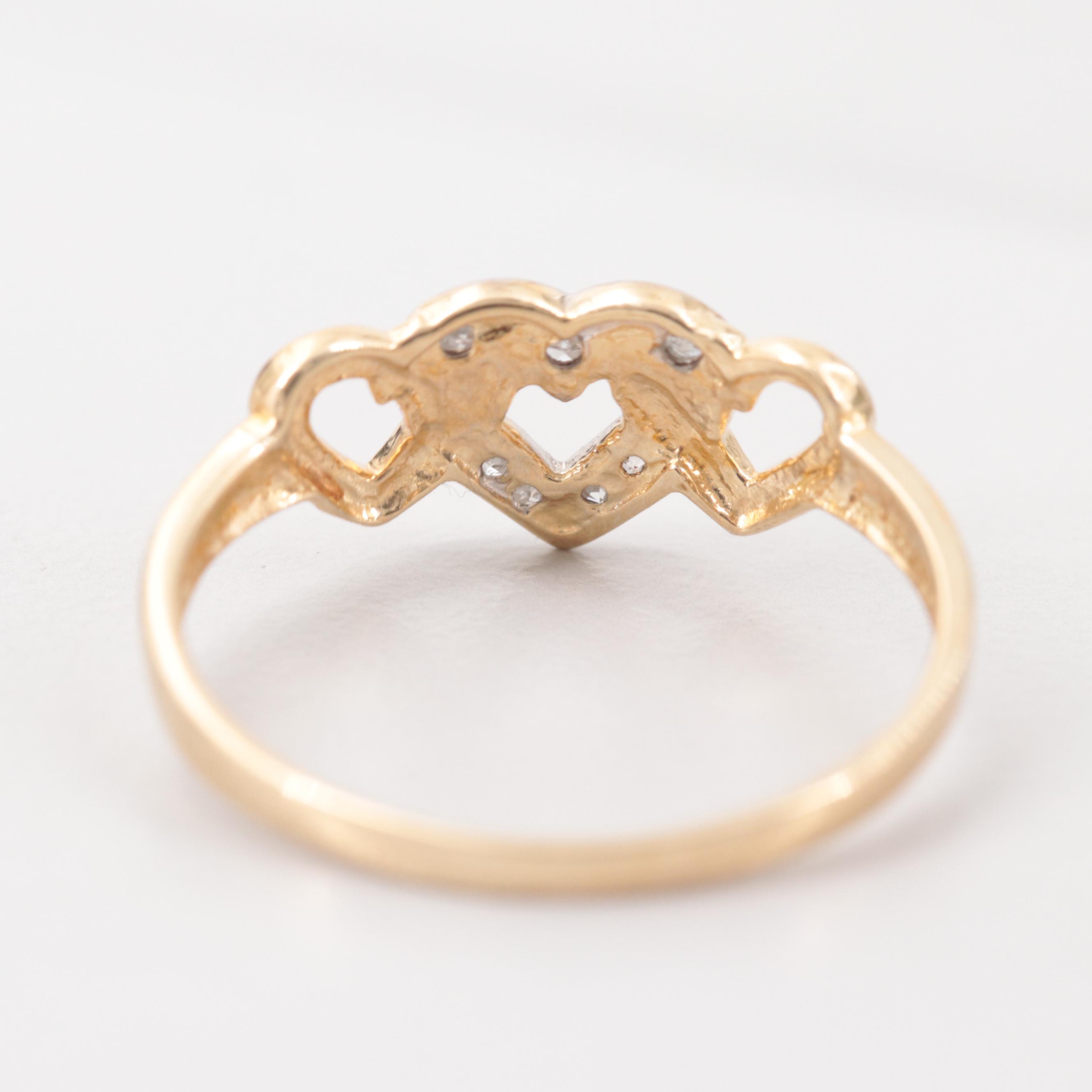 10K Yellow Gold Diamond Triple Heart Ring