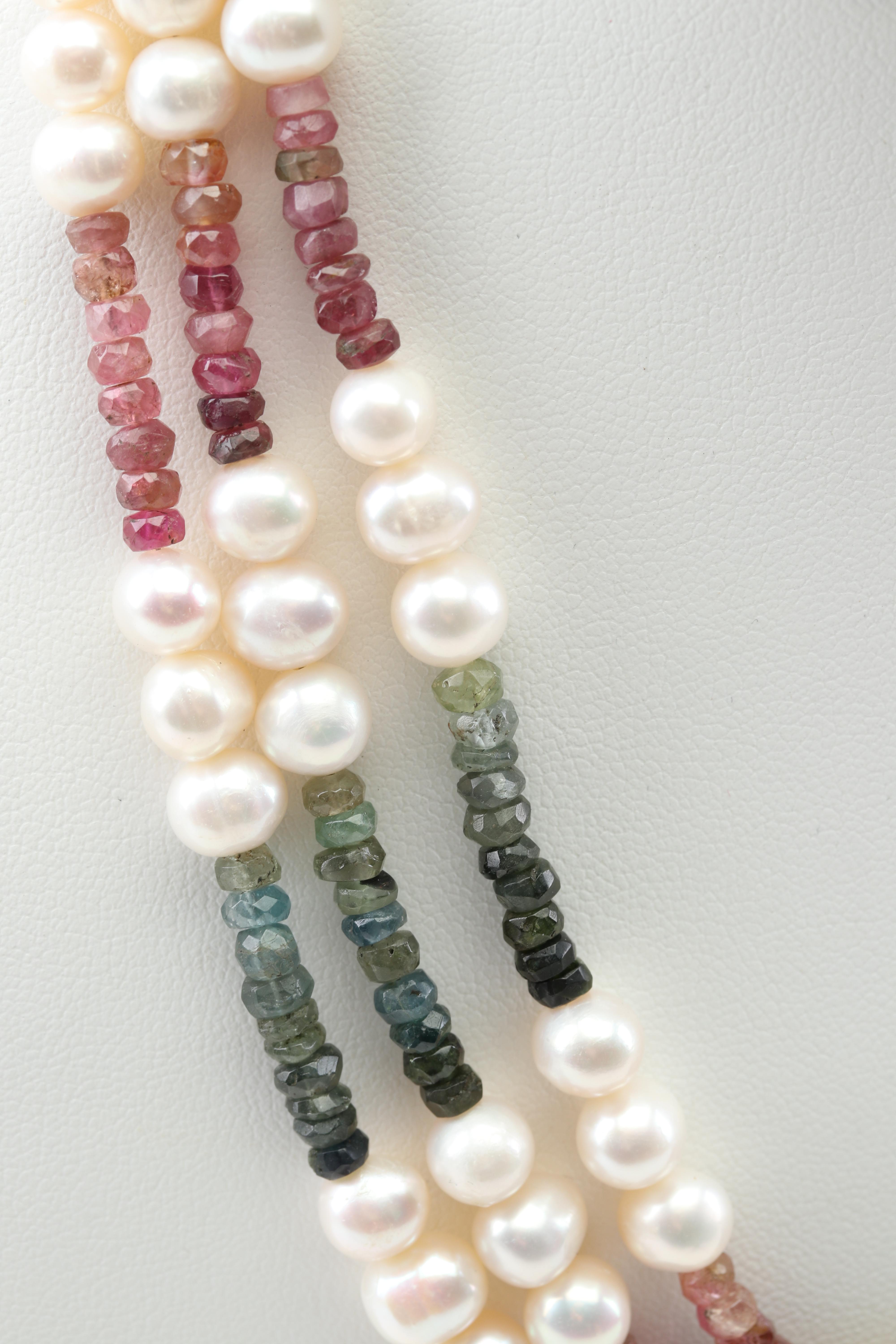 Sterling Silver Freshwater Pearl Multi Gemstone Medallion Necklace