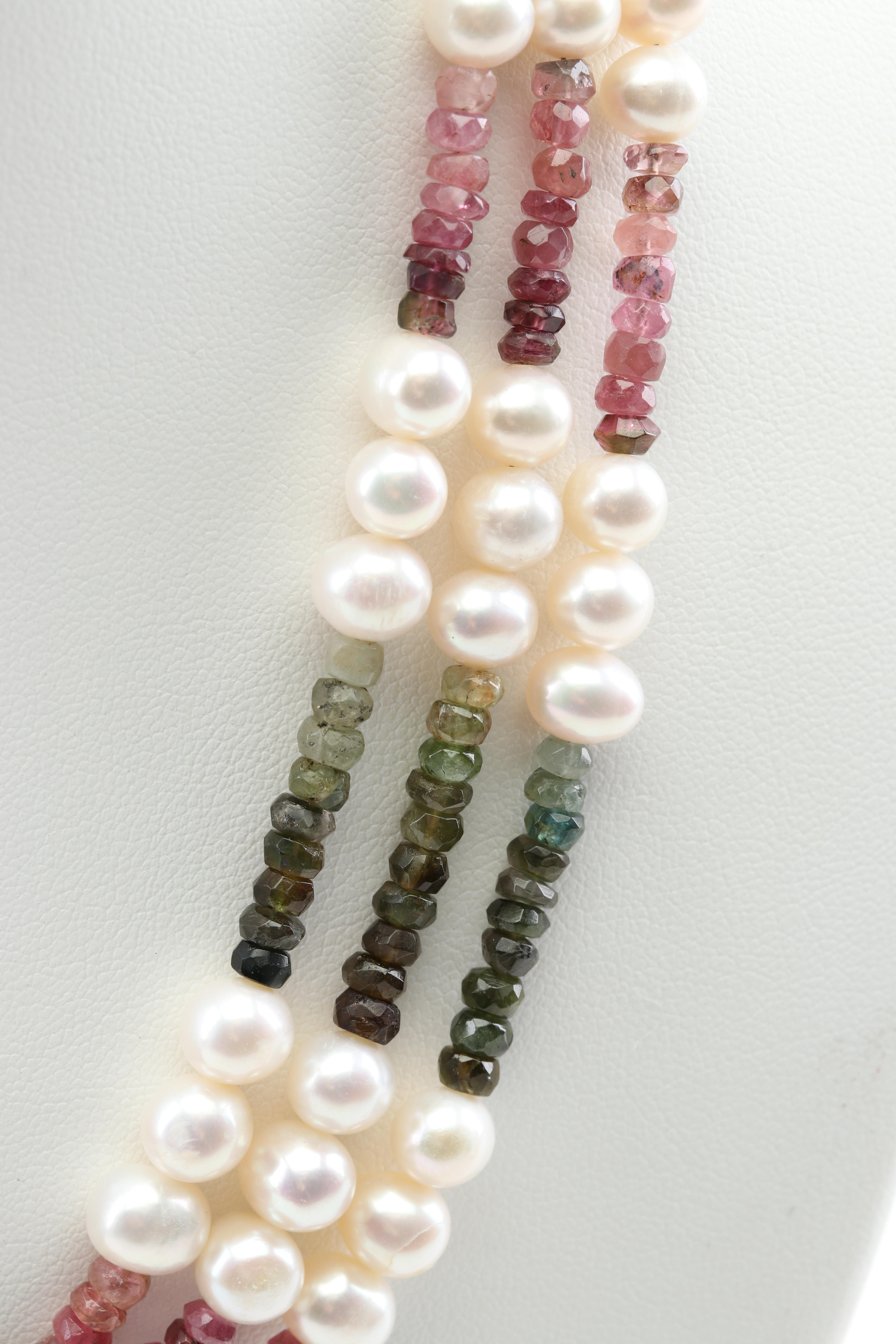 Sterling Silver Freshwater Pearl Multi Gemstone Medallion Necklace