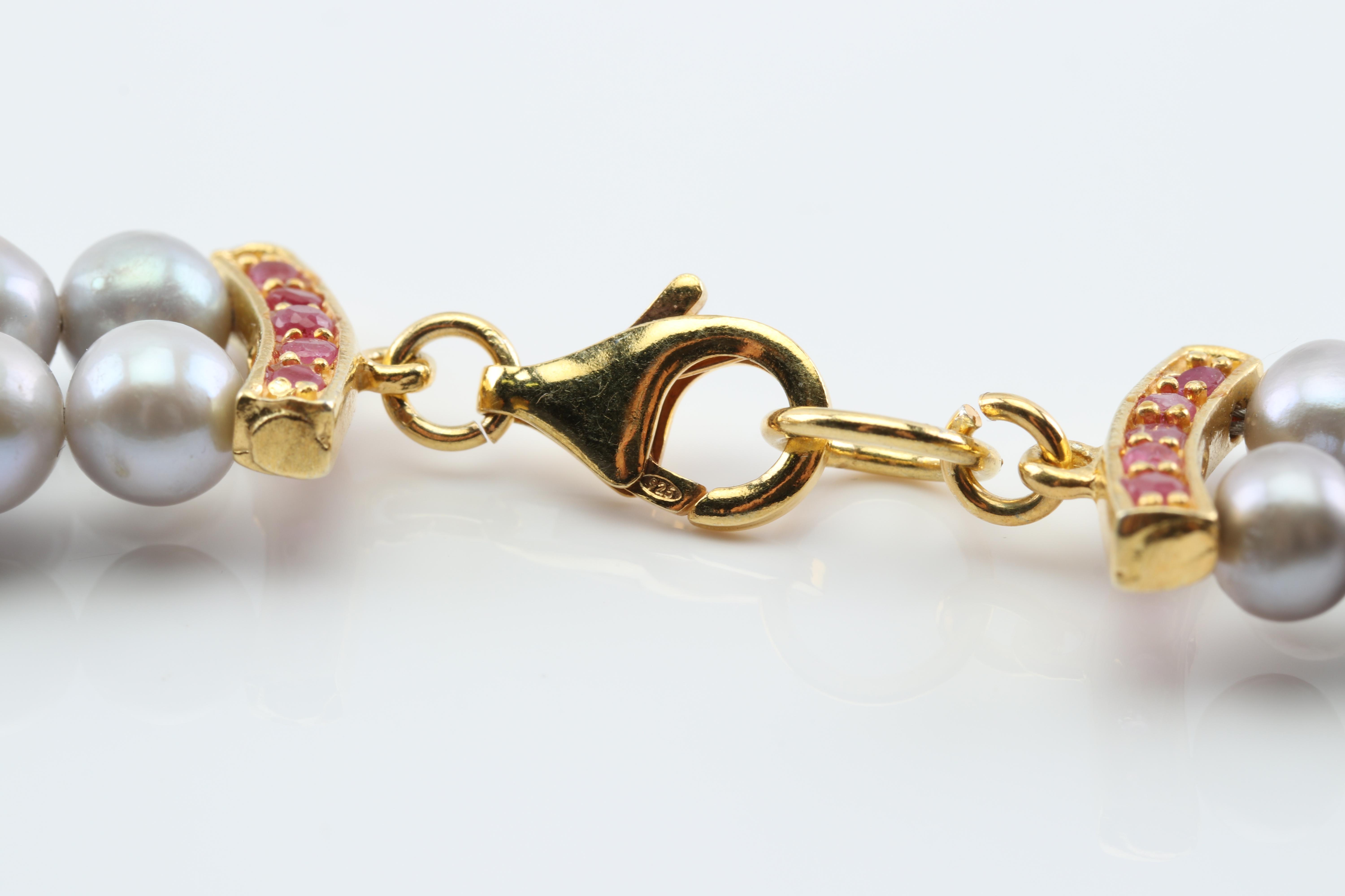 Sterling Silver Freshwater Pearl, 3.88 CTW Ruby and Emerald Necklace