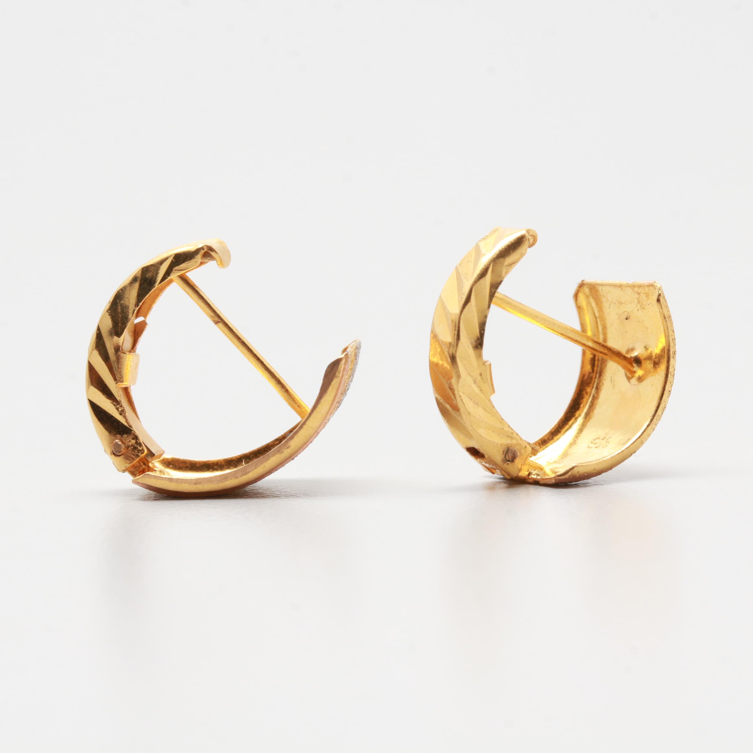 14K Tri Color Gold Textured Huggie Earrings