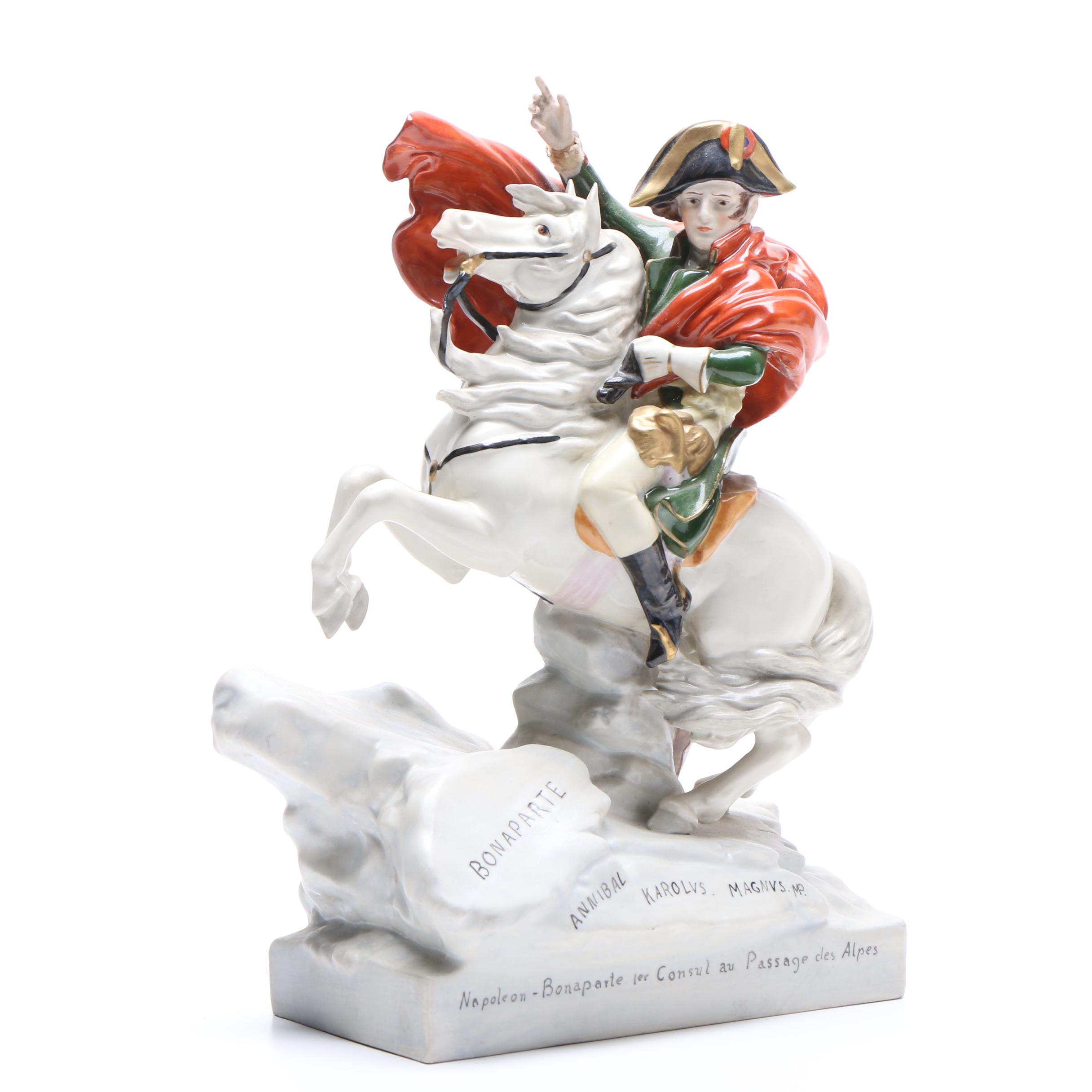 Dresden Style Figurine "Napoleon Crossing the Alps" After Jacques-Louis David