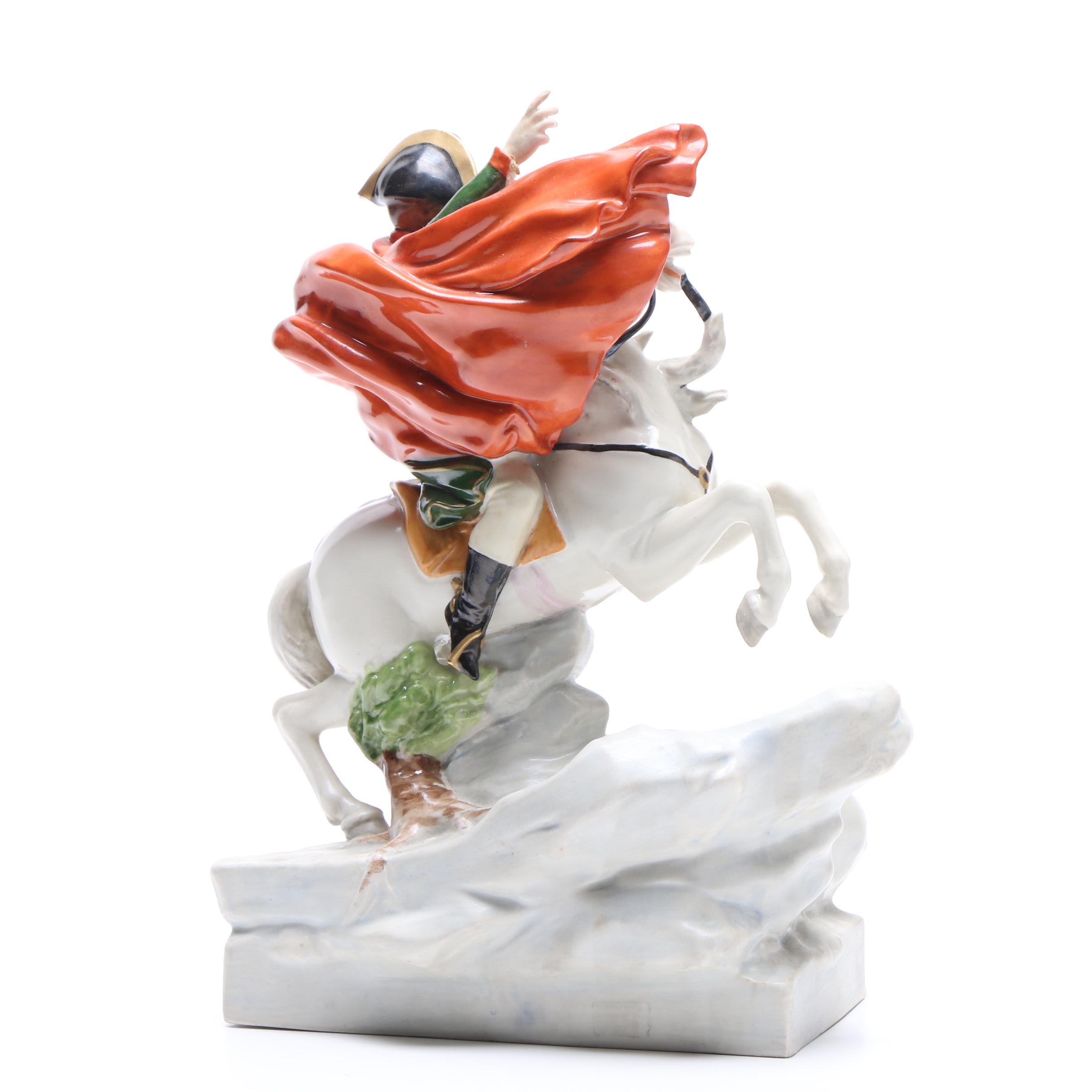Dresden Style Figurine "Napoleon Crossing the Alps" After Jacques-Louis David