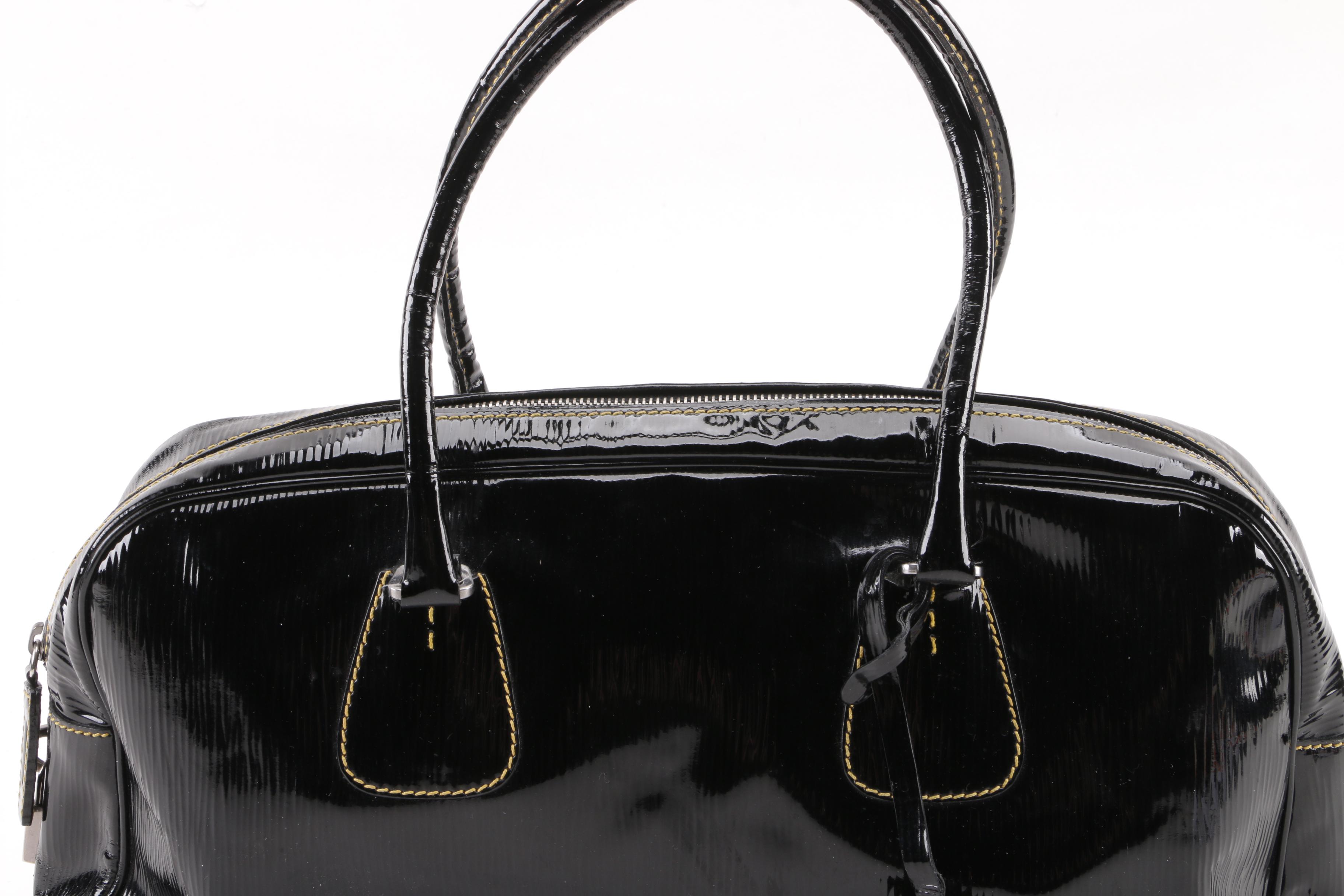 Prada Black Textured Patent Leather Satchel