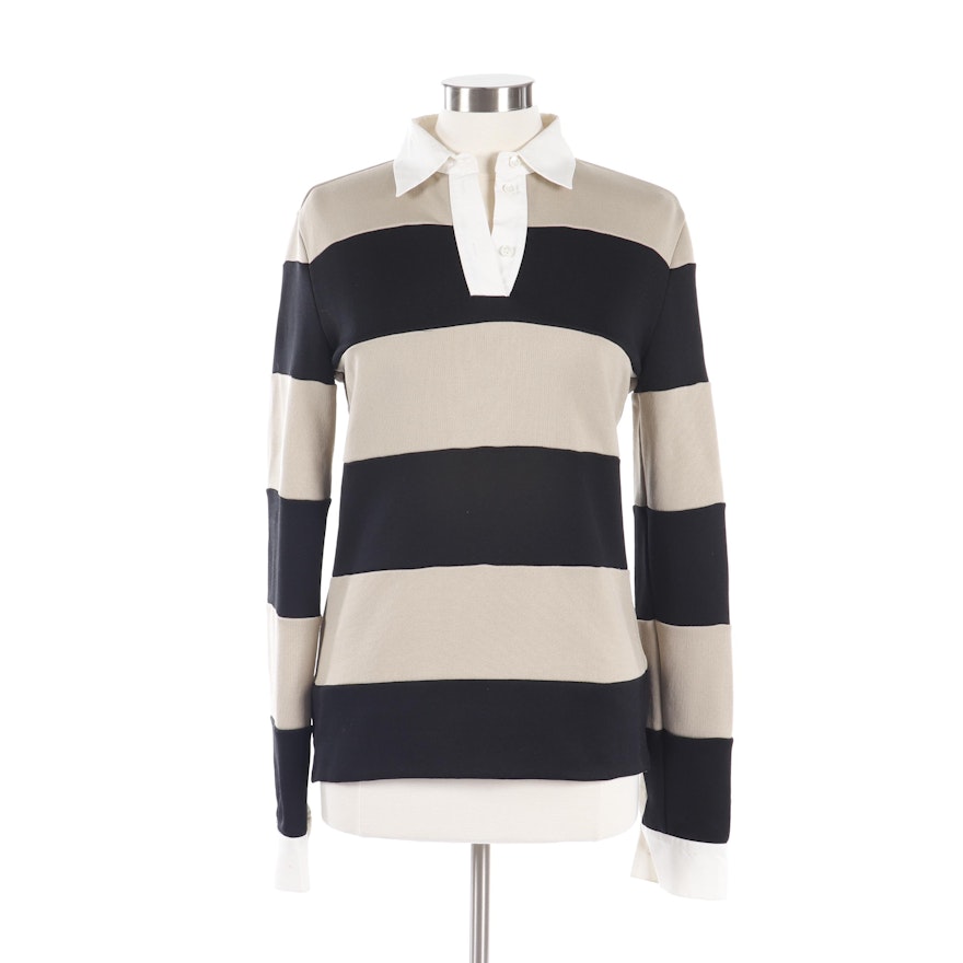 Women's Viktor & Rolf Black and Tan Striped Rugby Style Shirt