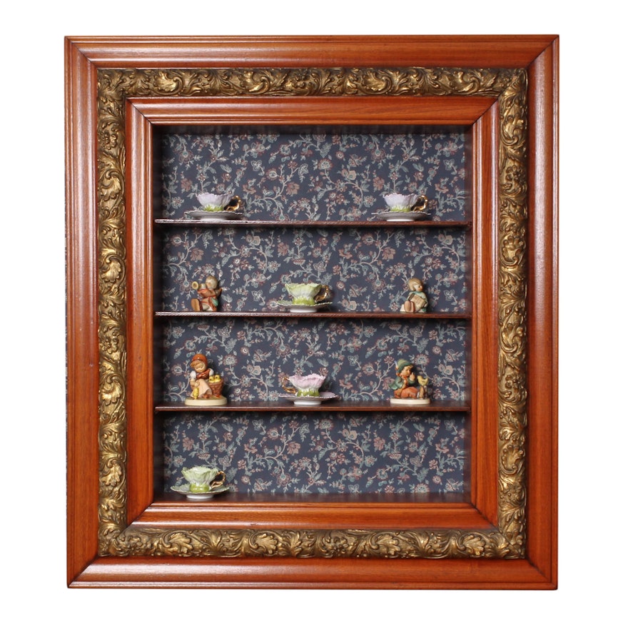 Gilt Wood Display Shelf with Hummel Figurines