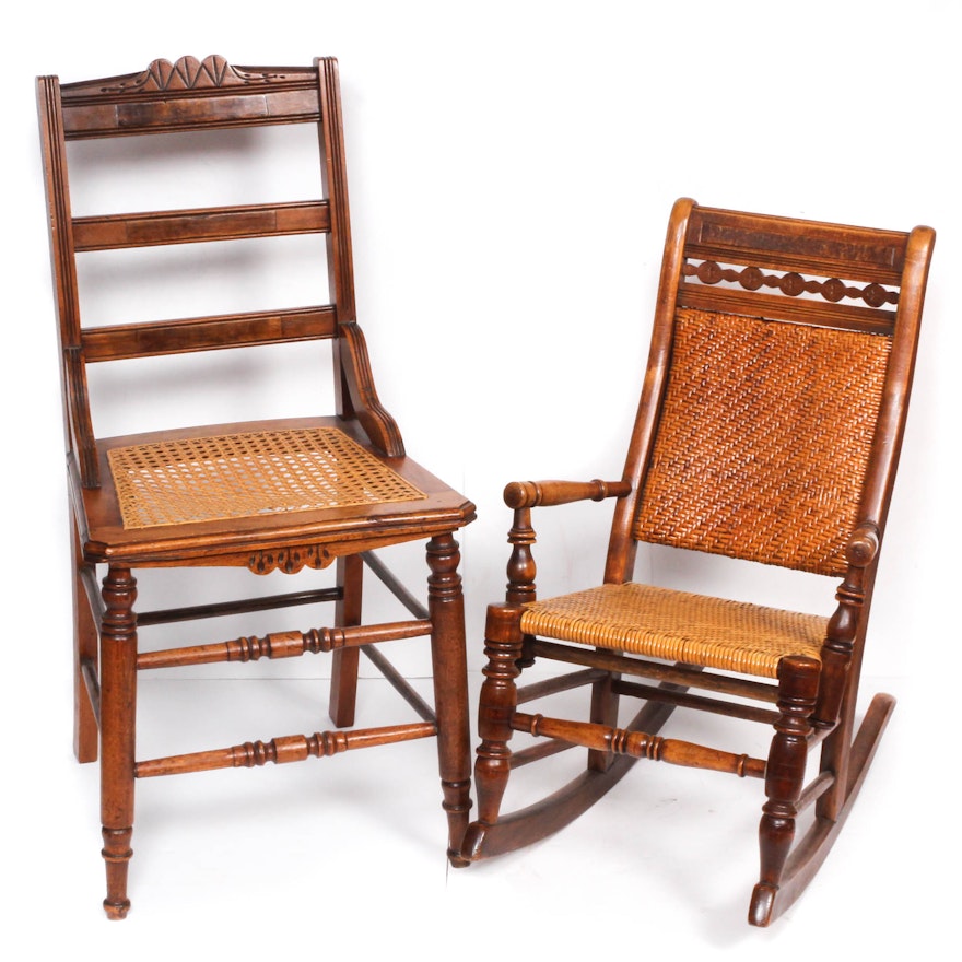 Wood Framed Caned Seat Chairs