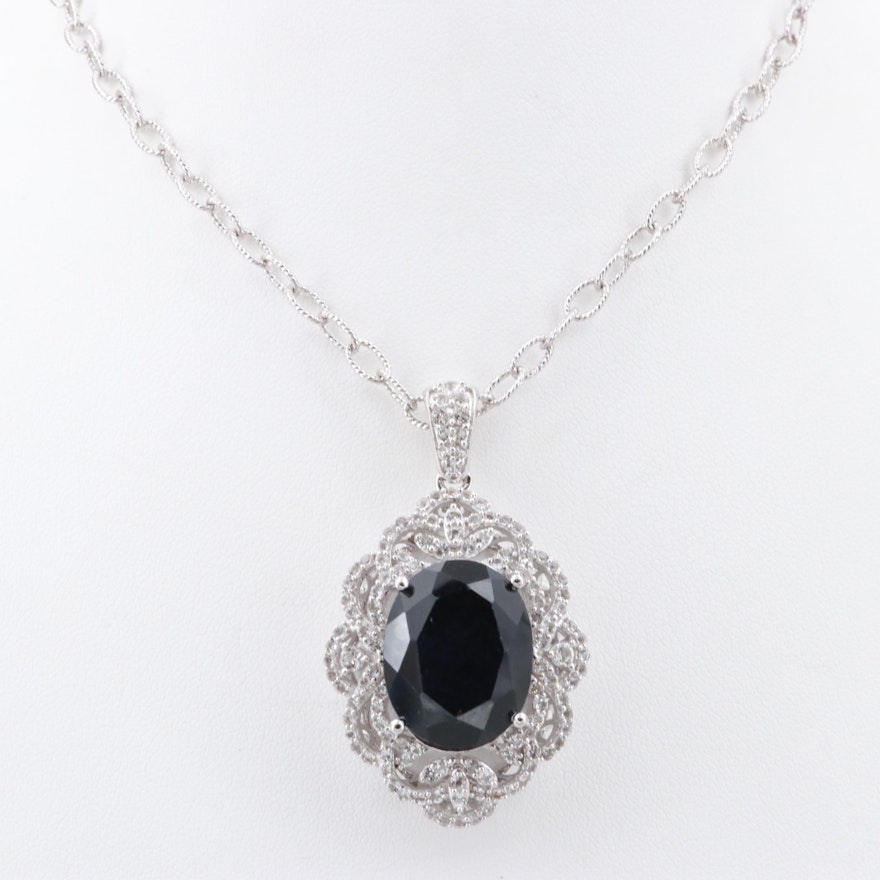 Sterling Silver Blue Corundum and White Topaz Necklace