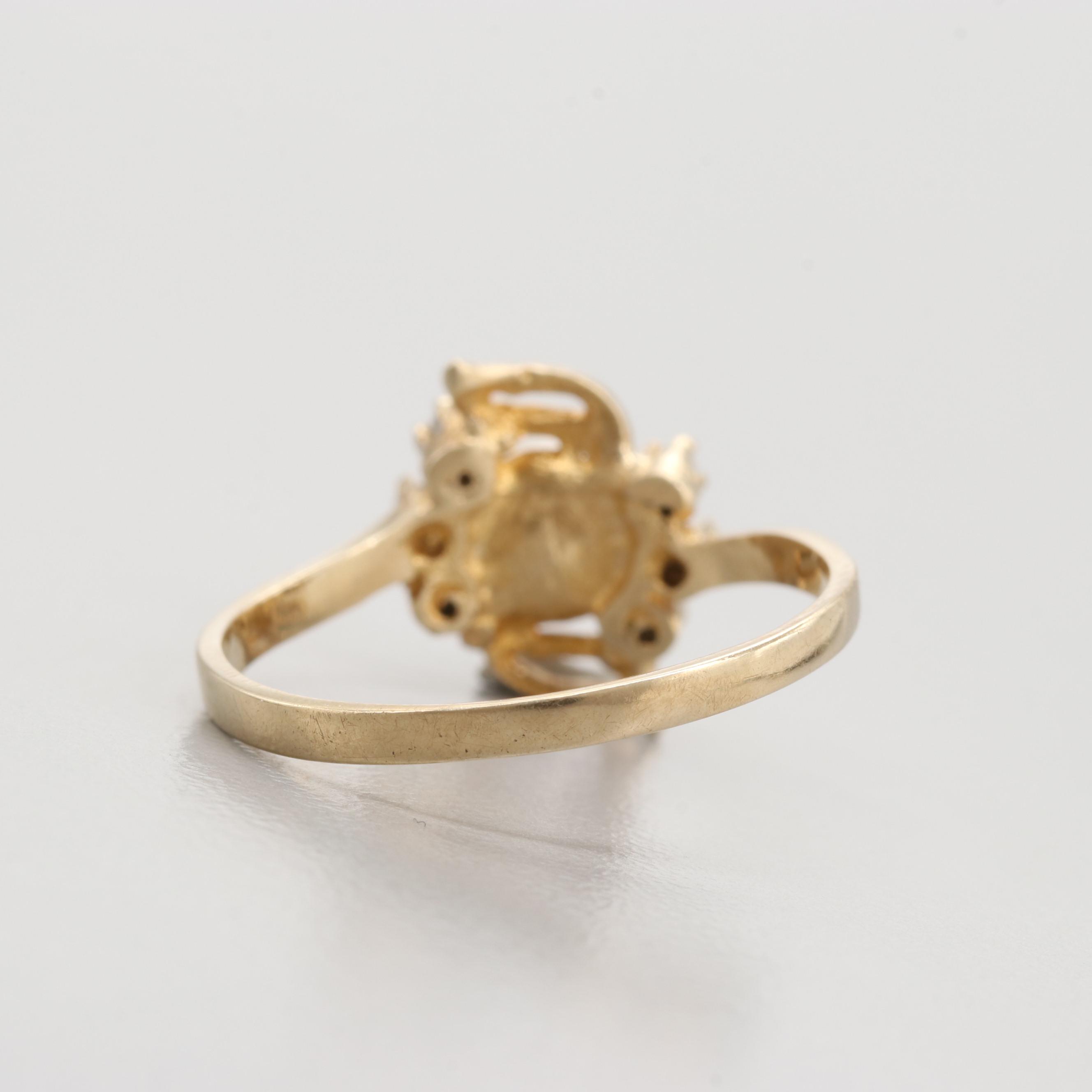 10K Yellow Gold Cultured Pearl And Diamond Ring