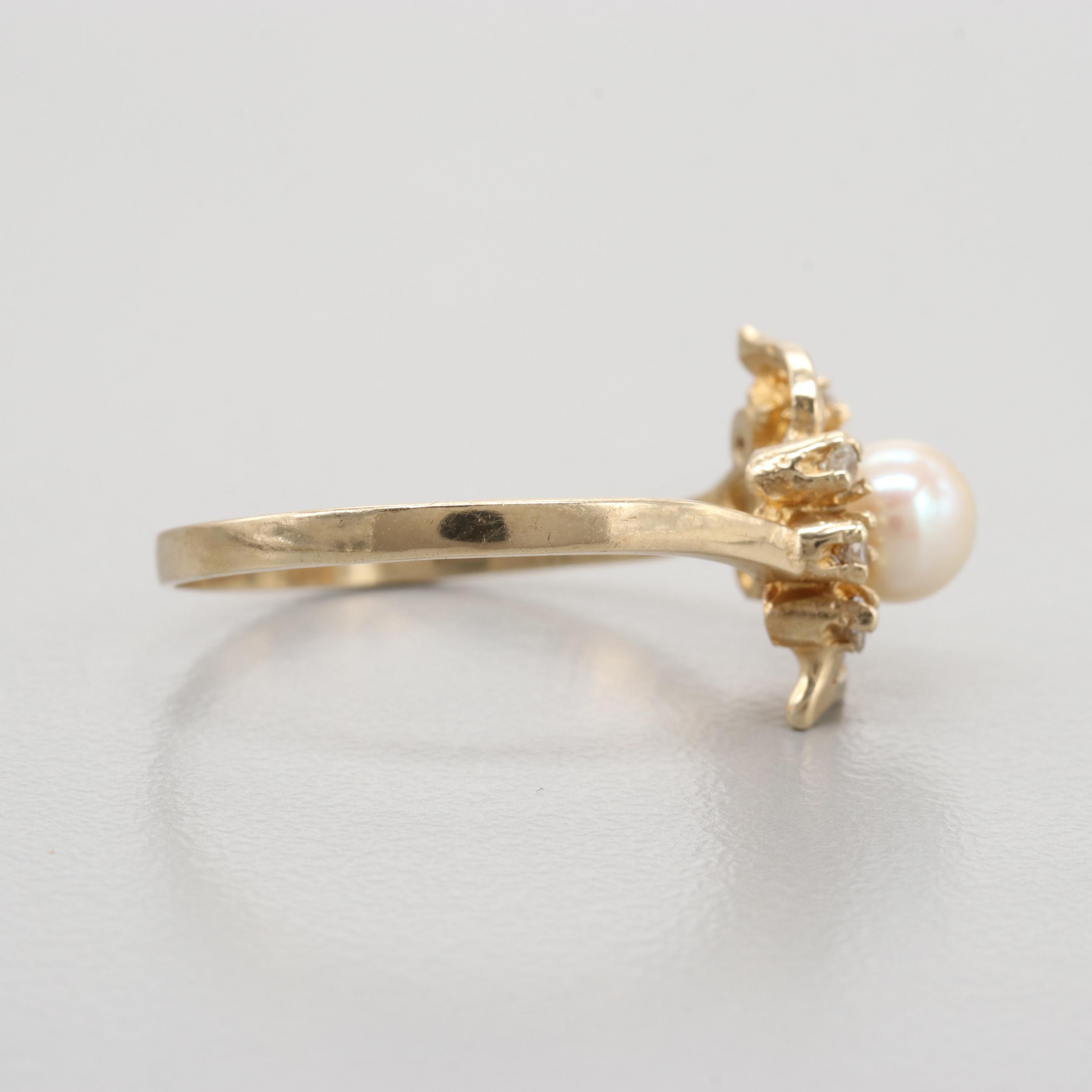 10K Yellow Gold Cultured Pearl And Diamond Ring