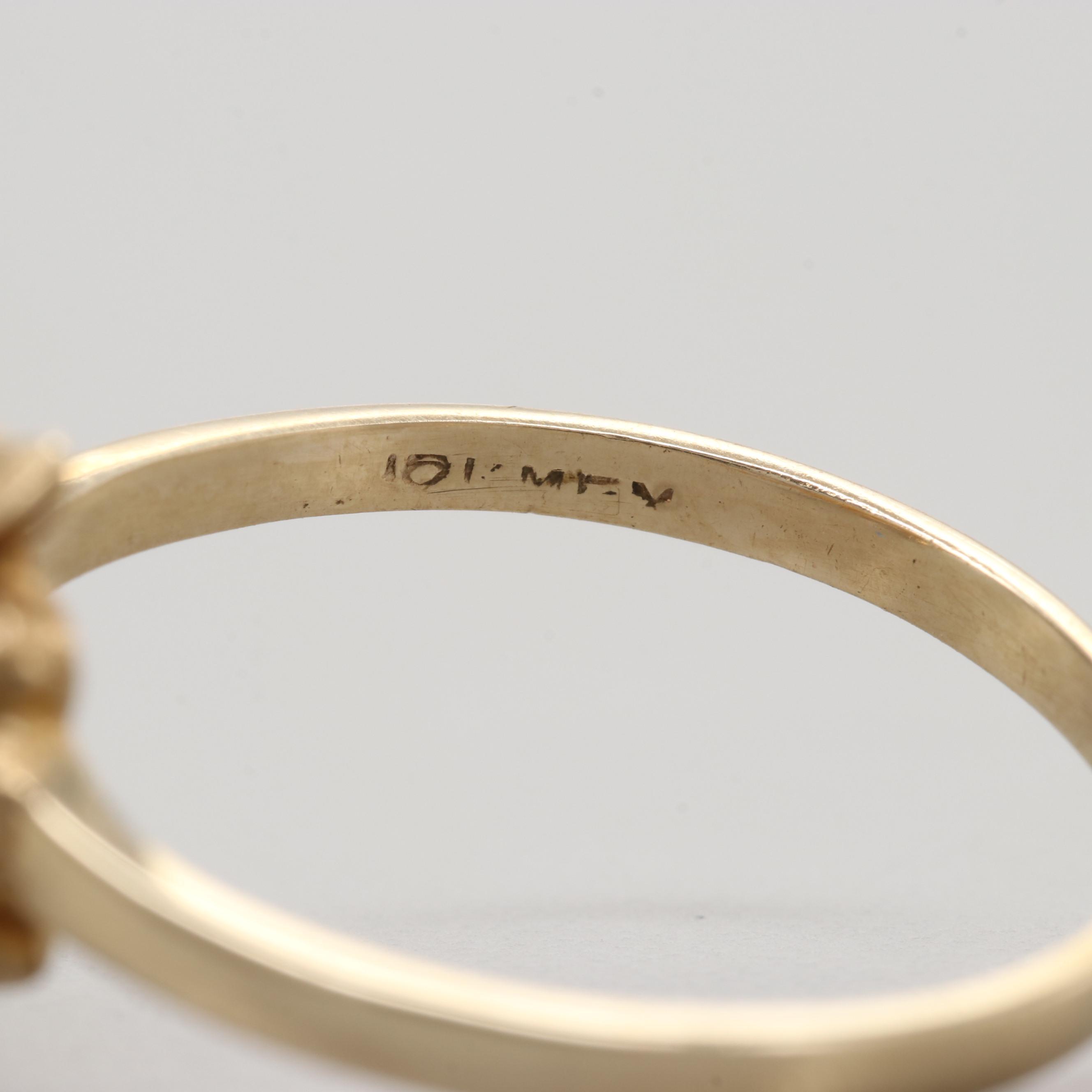 10K Yellow Gold Cultured Pearl And Diamond Ring