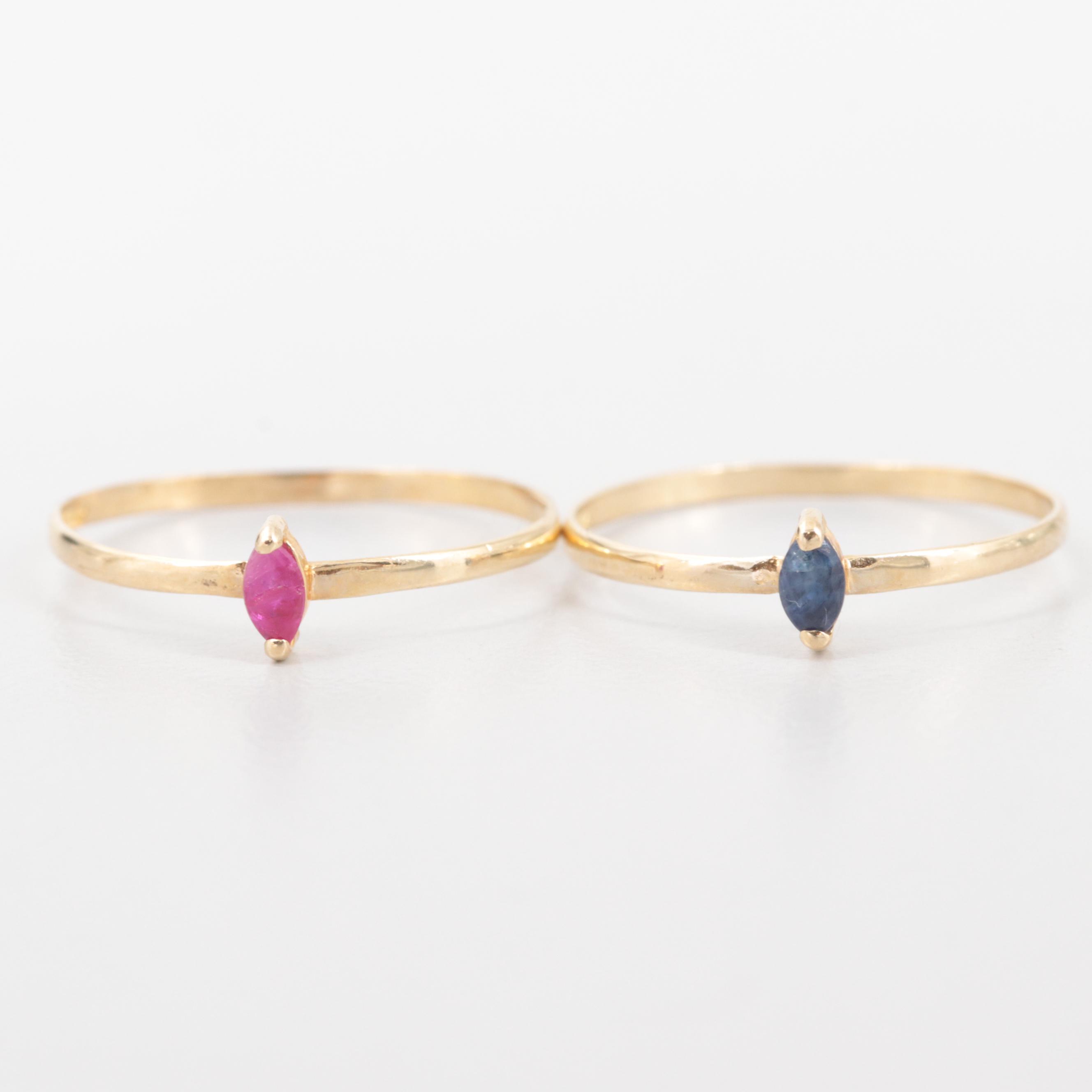 14K Yellow Gold Ruby and Sapphire Stackable Rings