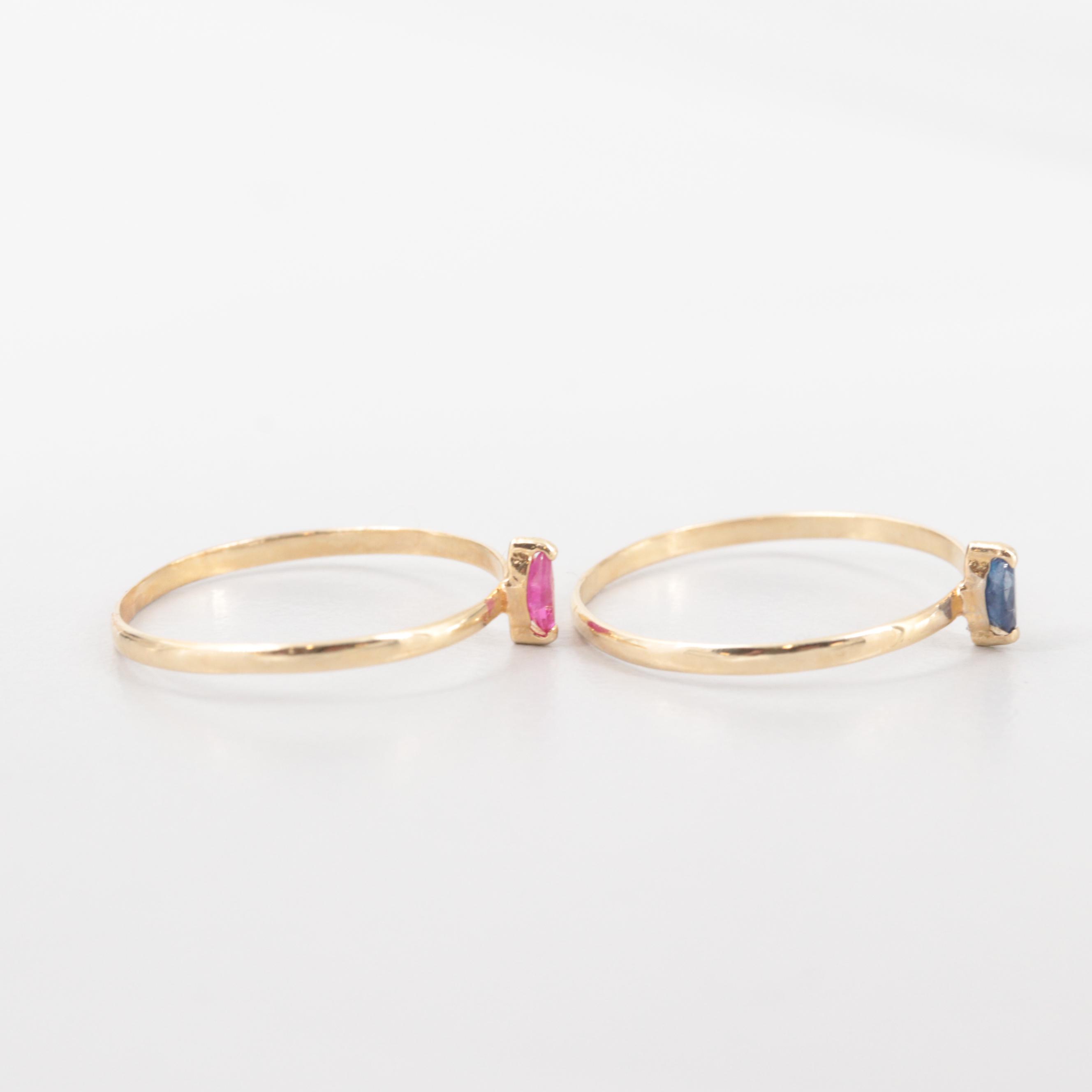 14K Yellow Gold Ruby and Sapphire Stackable Rings