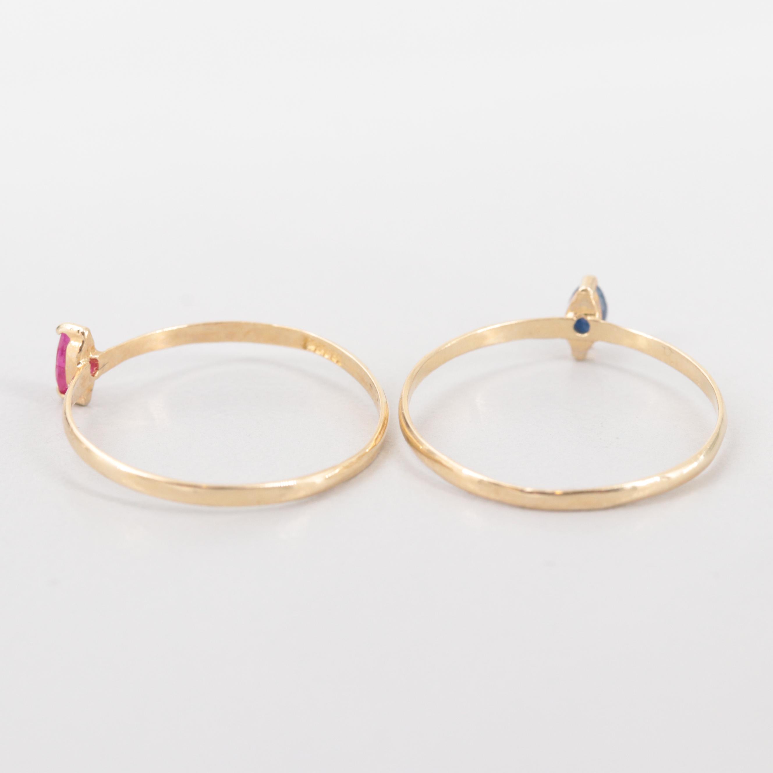 14K Yellow Gold Ruby and Sapphire Stackable Rings