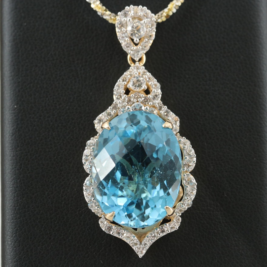 Gold Wash on Sterling Silver Blue Topaz Necklace Accented by White Sapphire