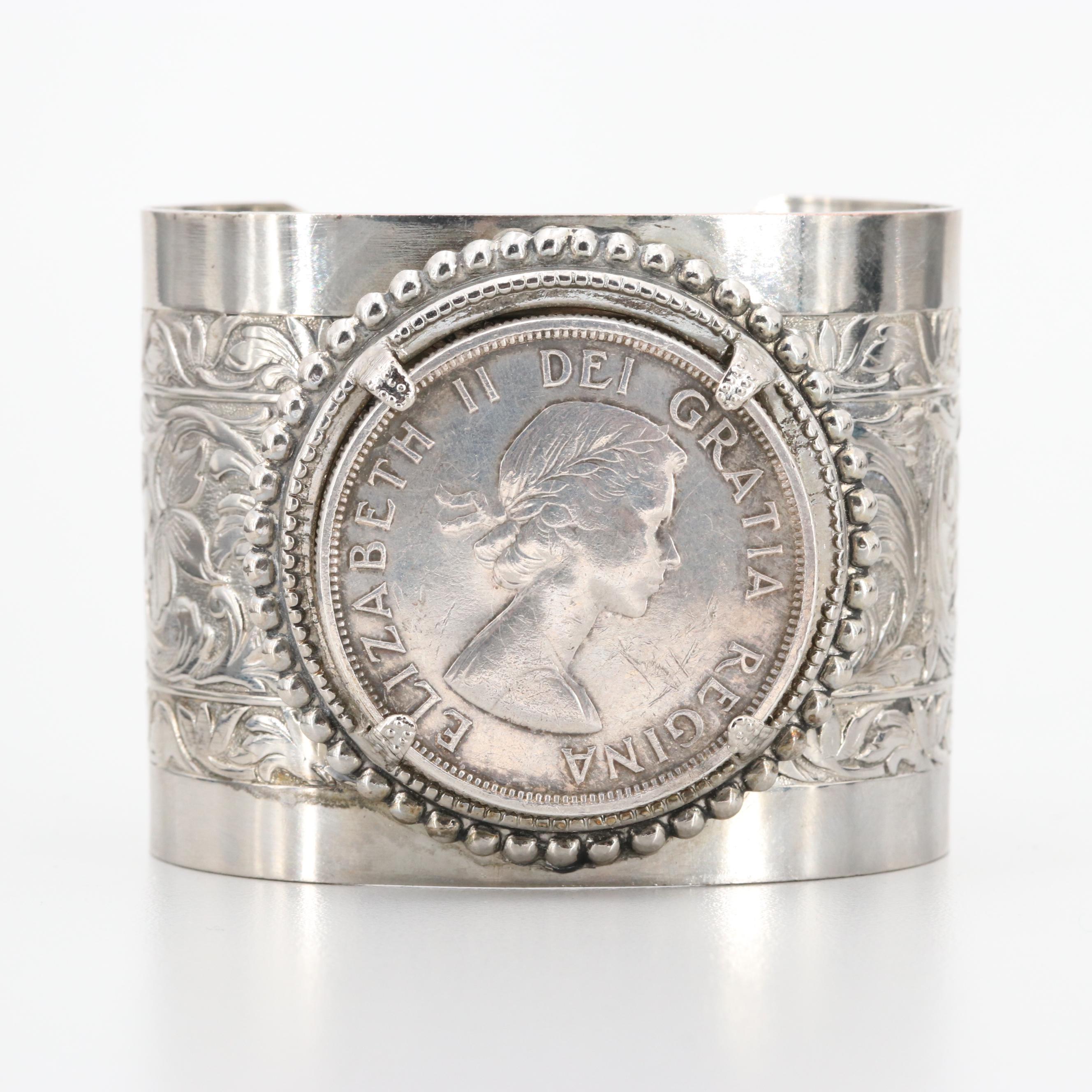 Silver Tone Cuff Bracelet with a 1963 Canadian Silver Dollar