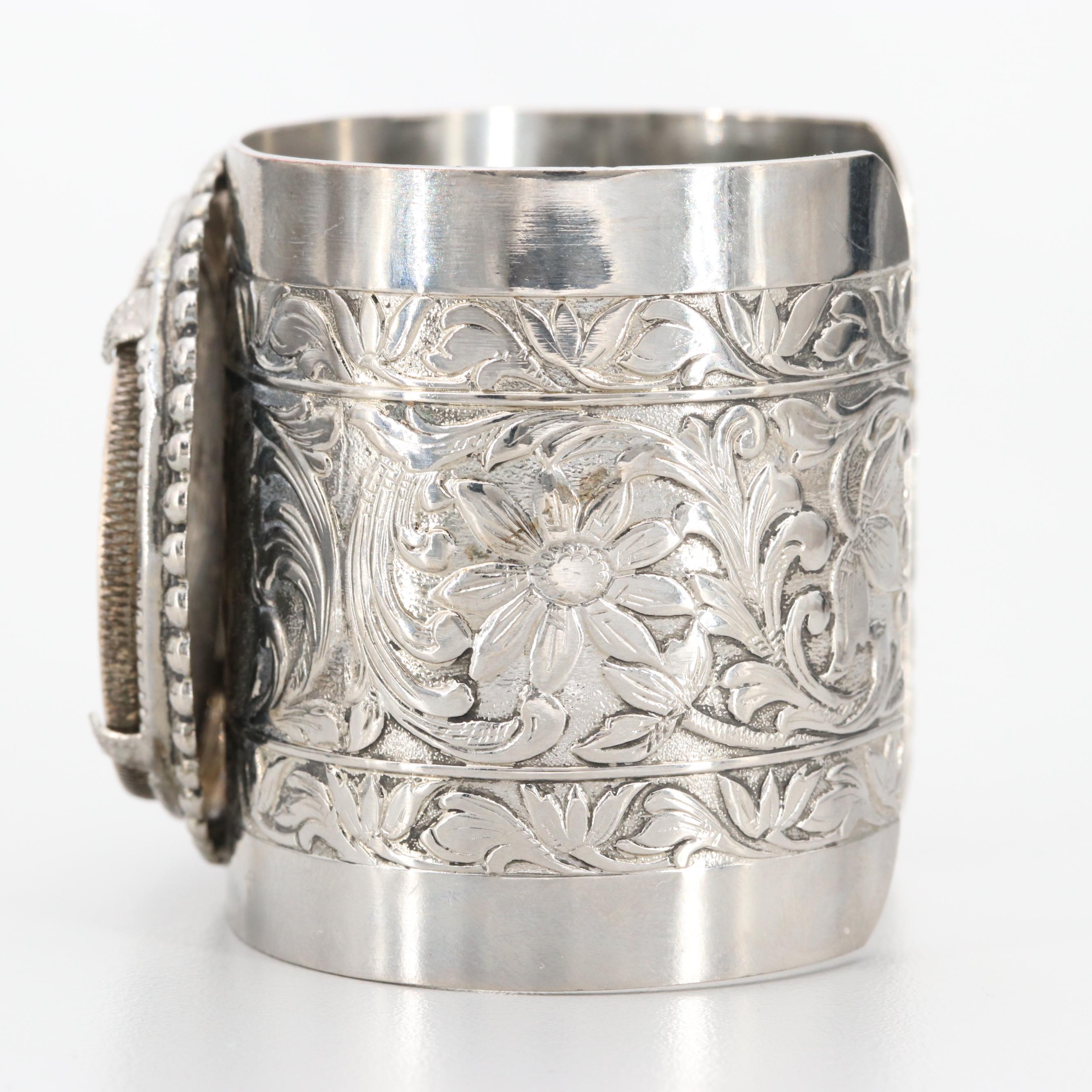 Silver Tone Cuff Bracelet with a 1963 Canadian Silver Dollar
