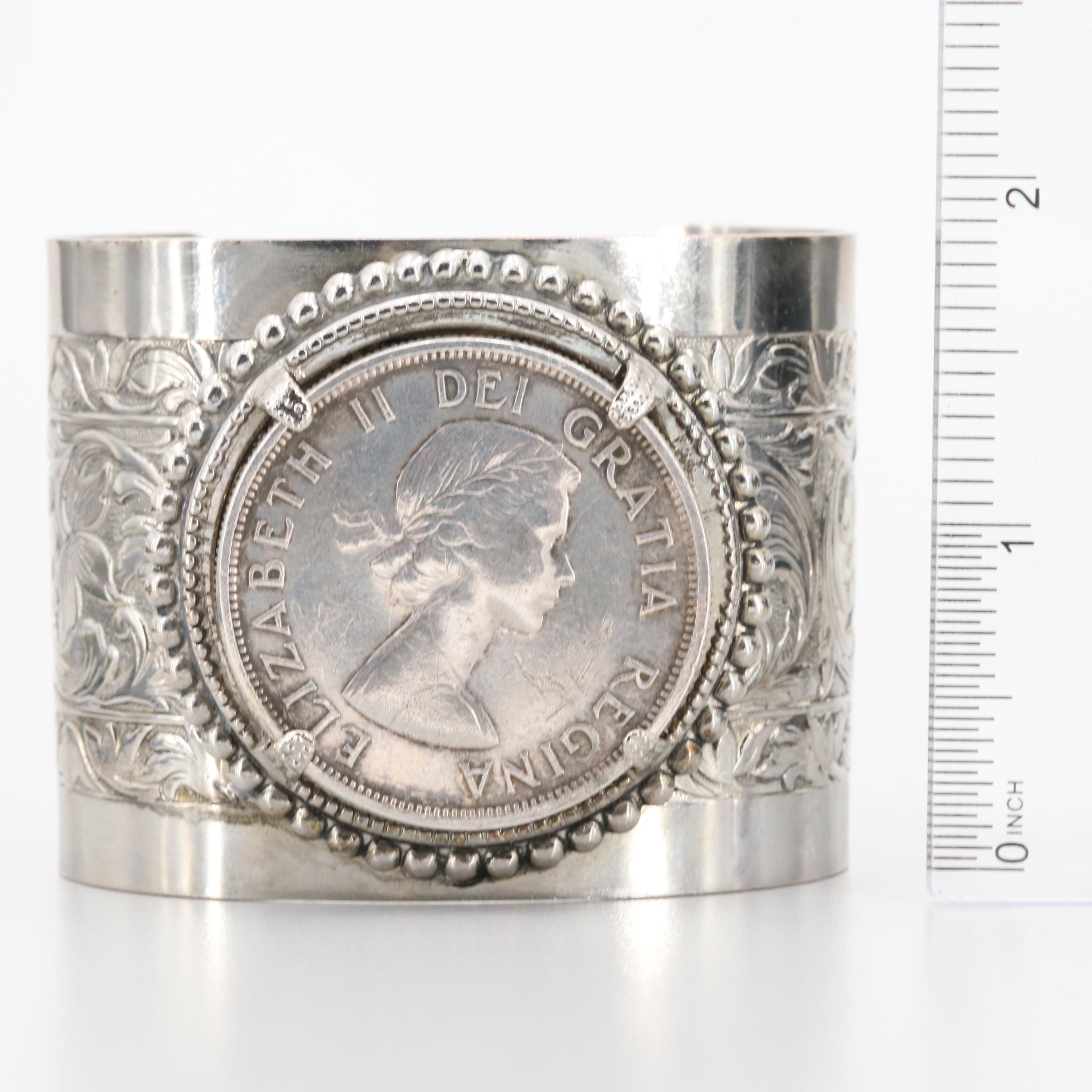 Silver Tone Cuff Bracelet with a 1963 Canadian Silver Dollar