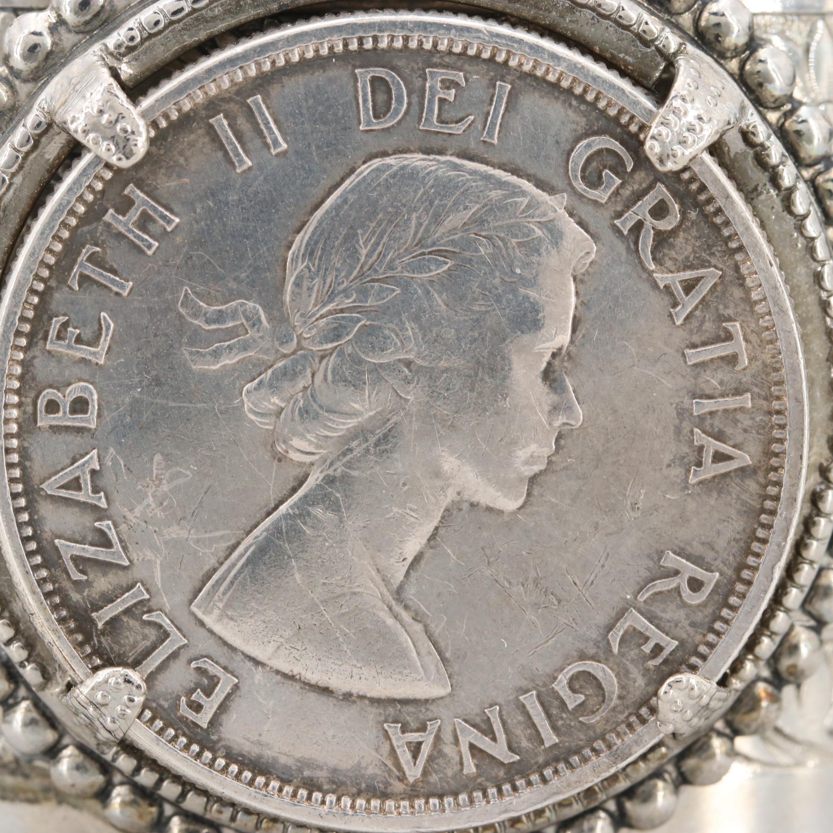 Silver Tone Cuff Bracelet with a 1963 Canadian Silver Dollar