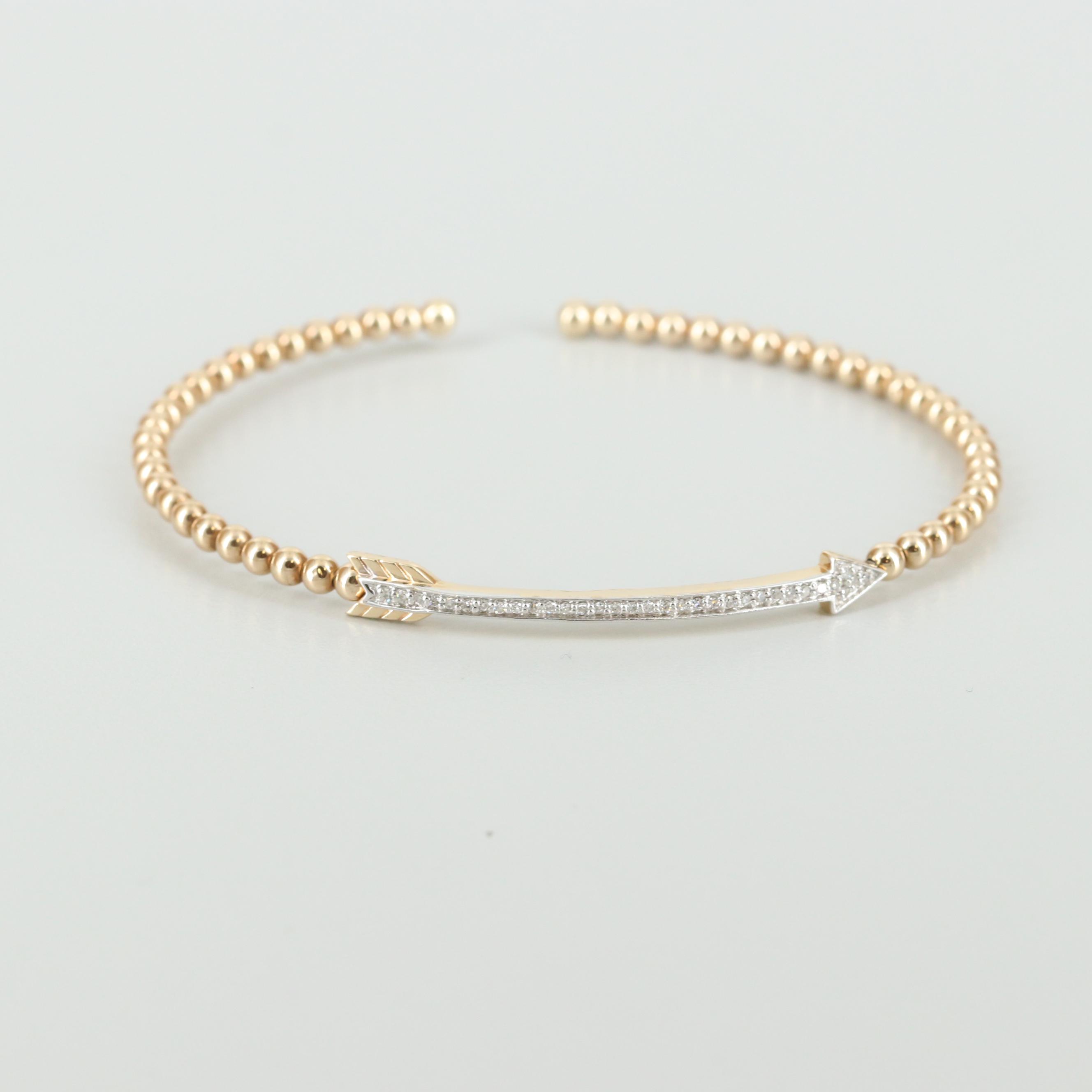 14K Yellow Gold Diamond Arrow Bracelet