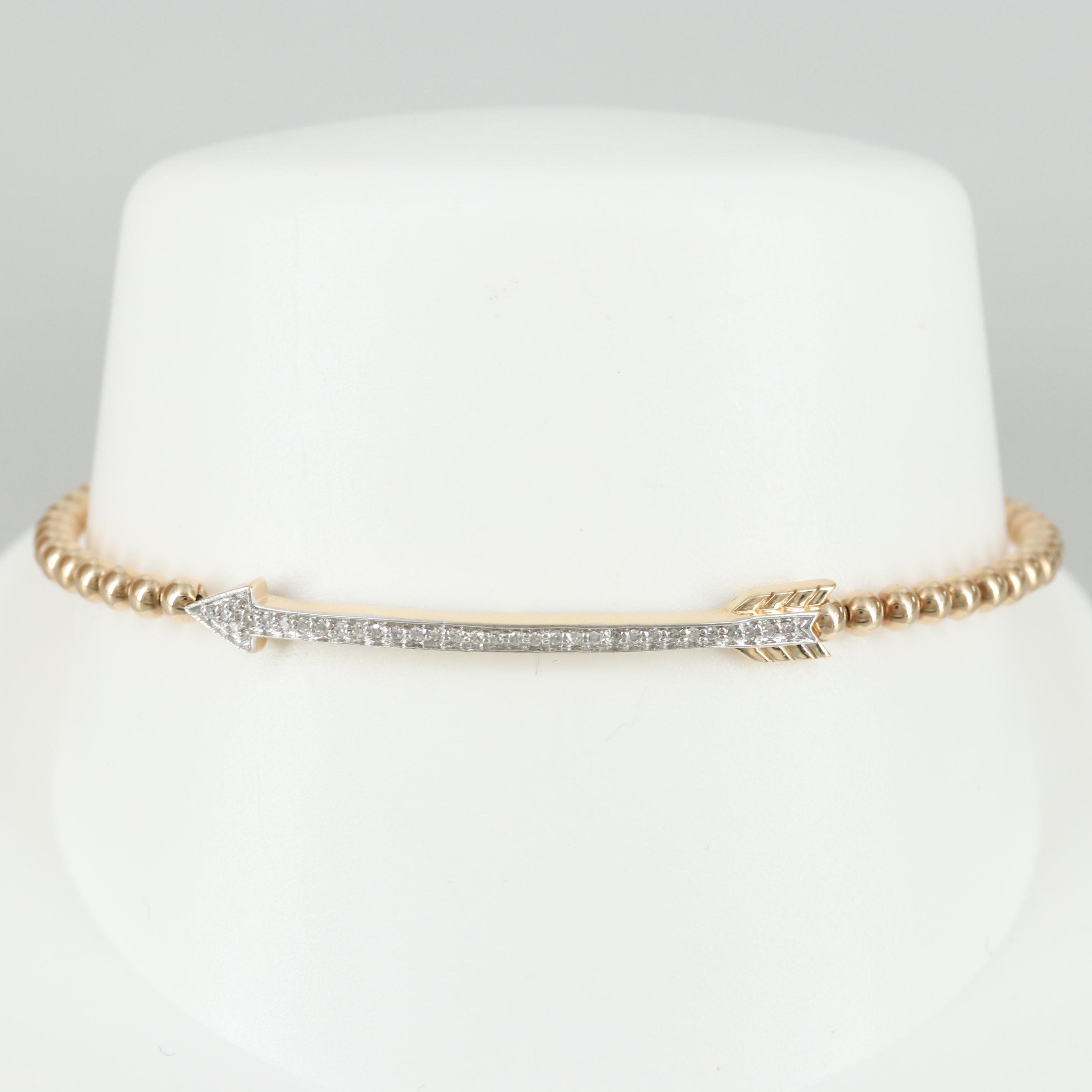 14K Yellow Gold Diamond Arrow Bracelet