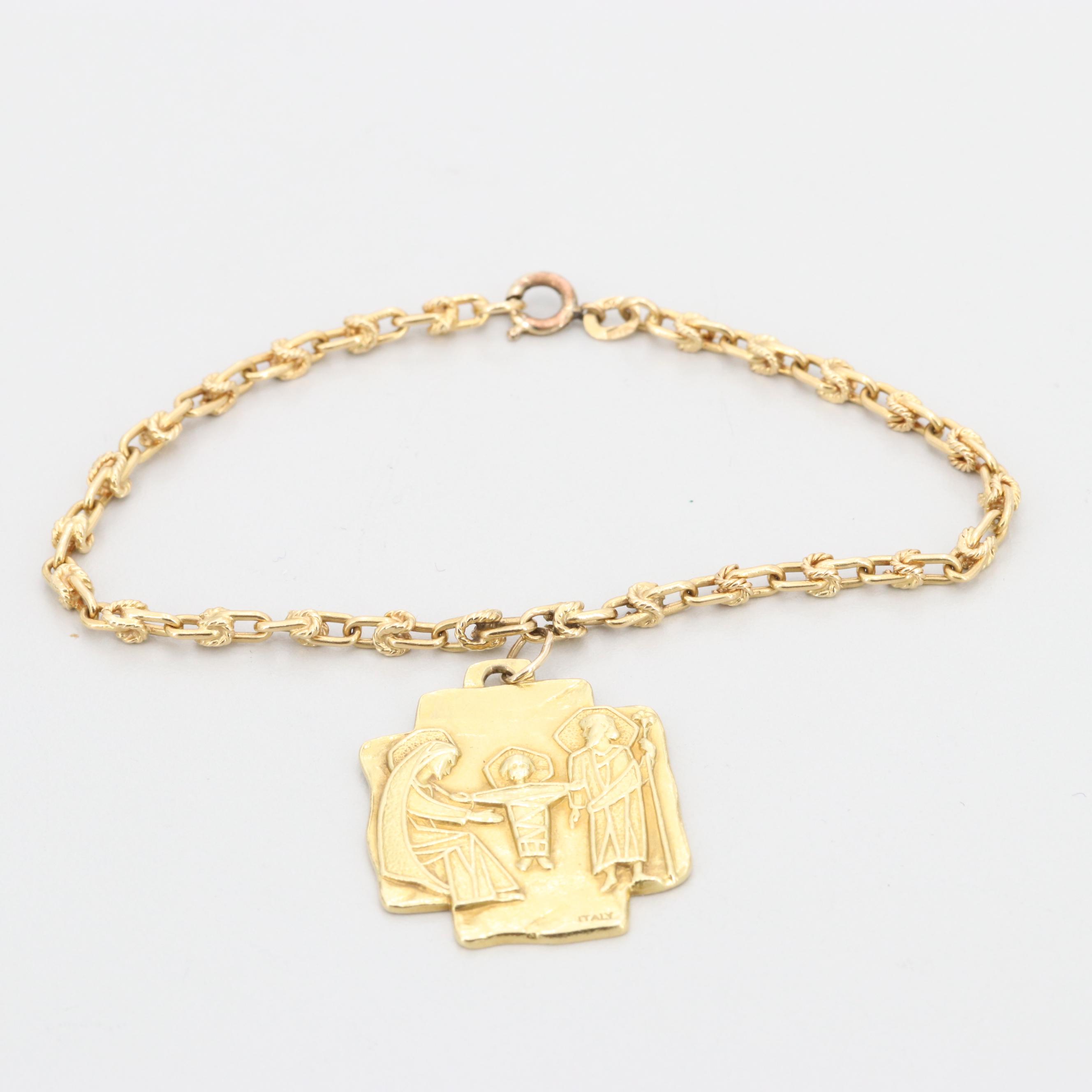 18K Yellow Gold Bracelet with Nativity Charm