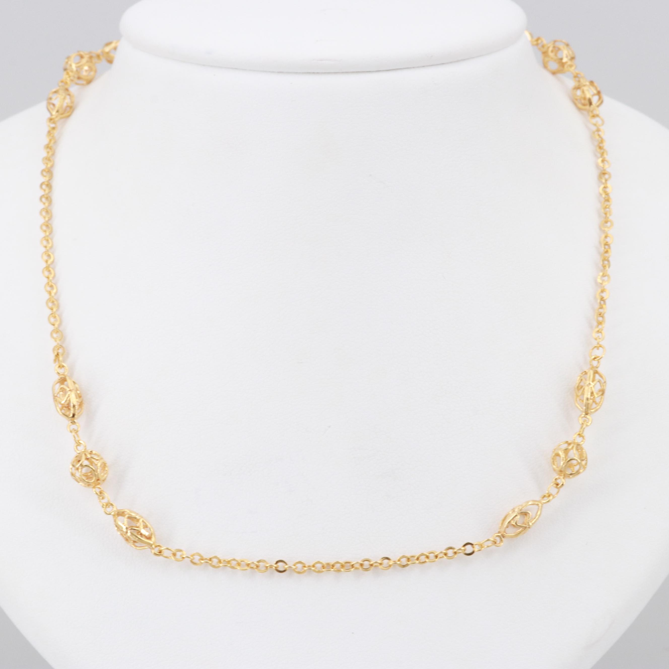 14K Yellow Gold Cable Station Necklace