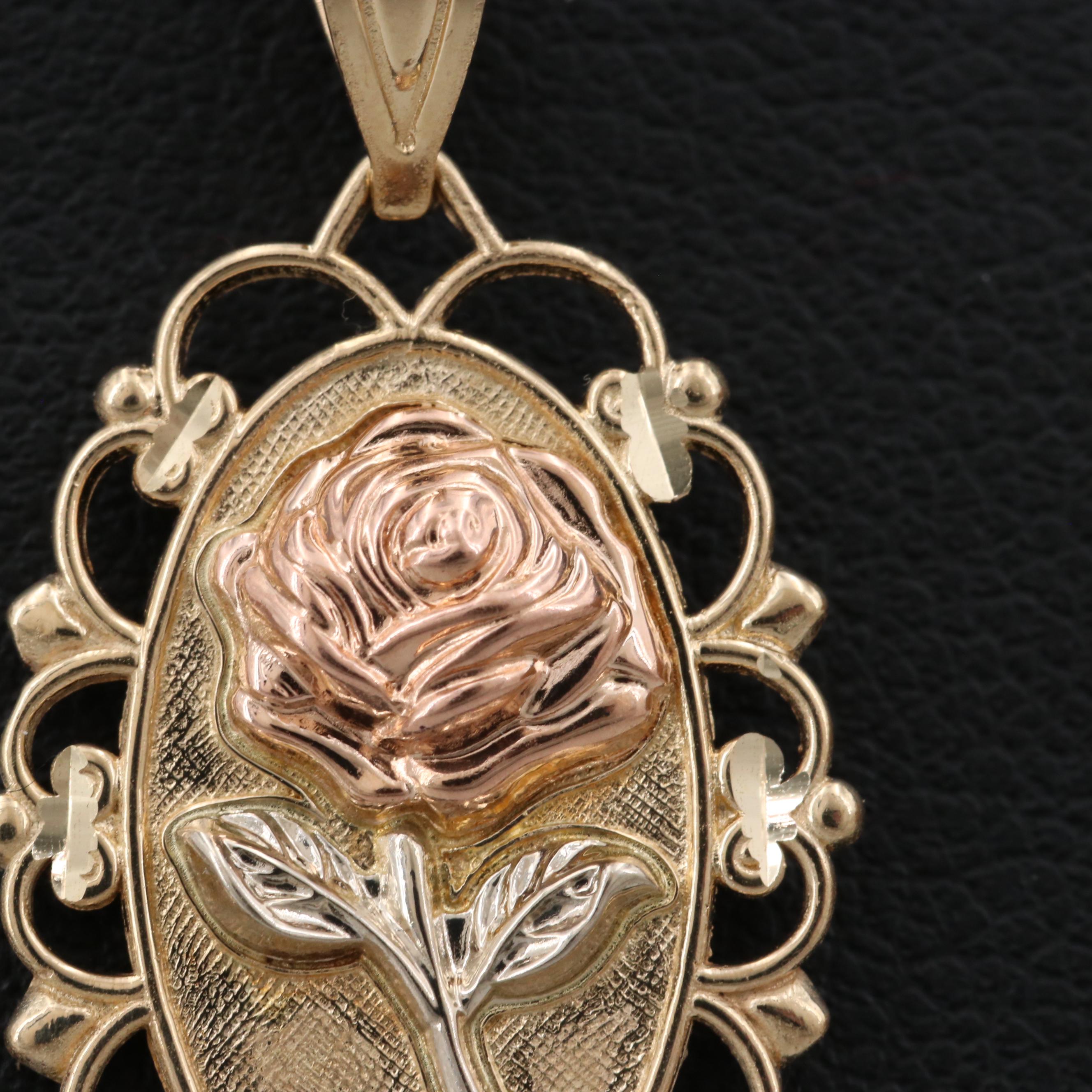 14K Yellow, Rose and Green Gold Floral Pendant