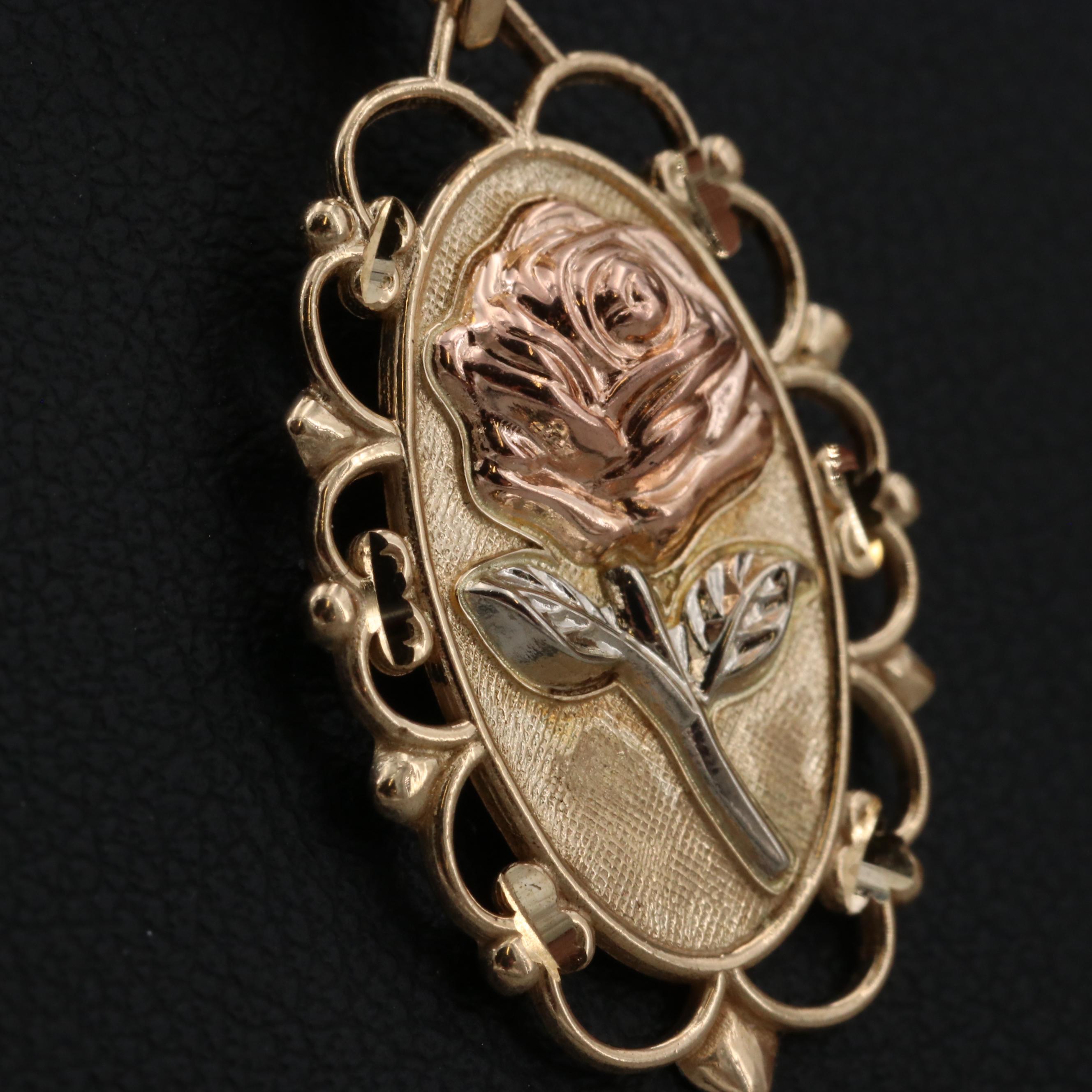14K Yellow, Rose and Green Gold Floral Pendant