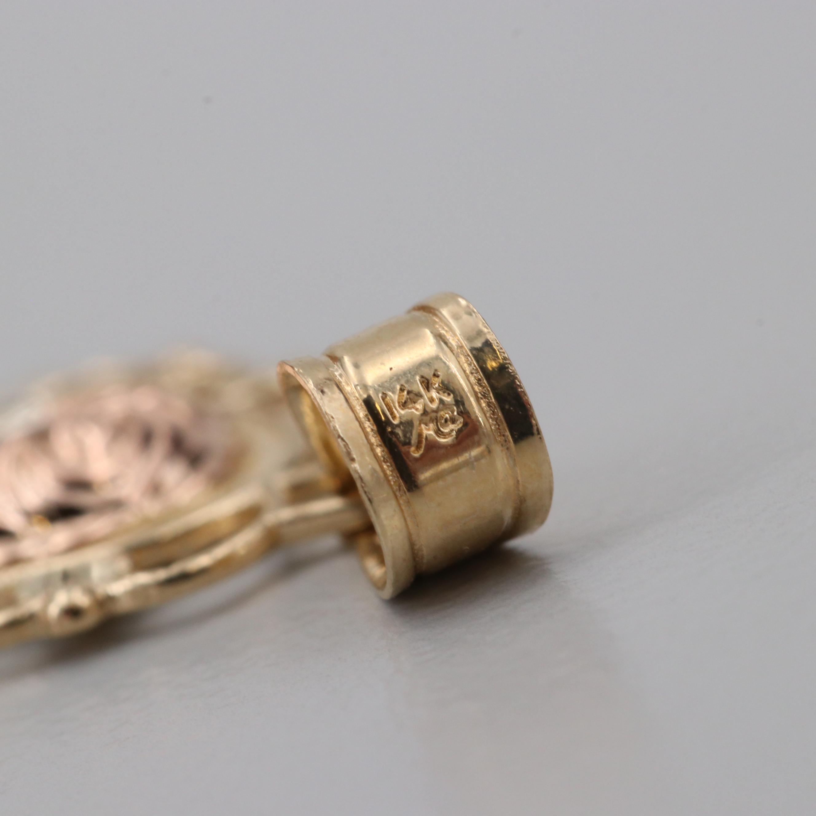14K Yellow, Rose and Green Gold Floral Pendant