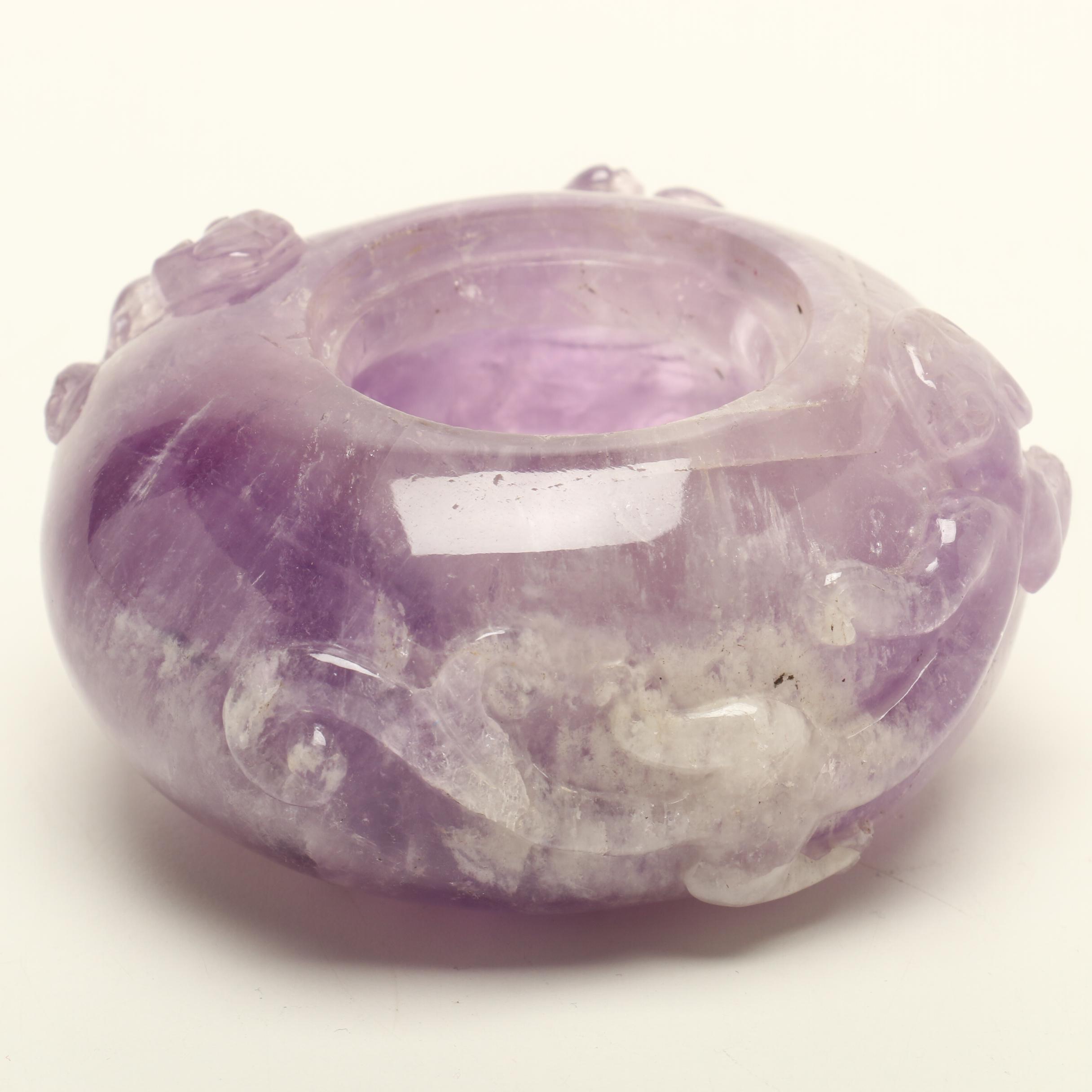 Chinese Carved Amethyst Washer with Qilong Motif