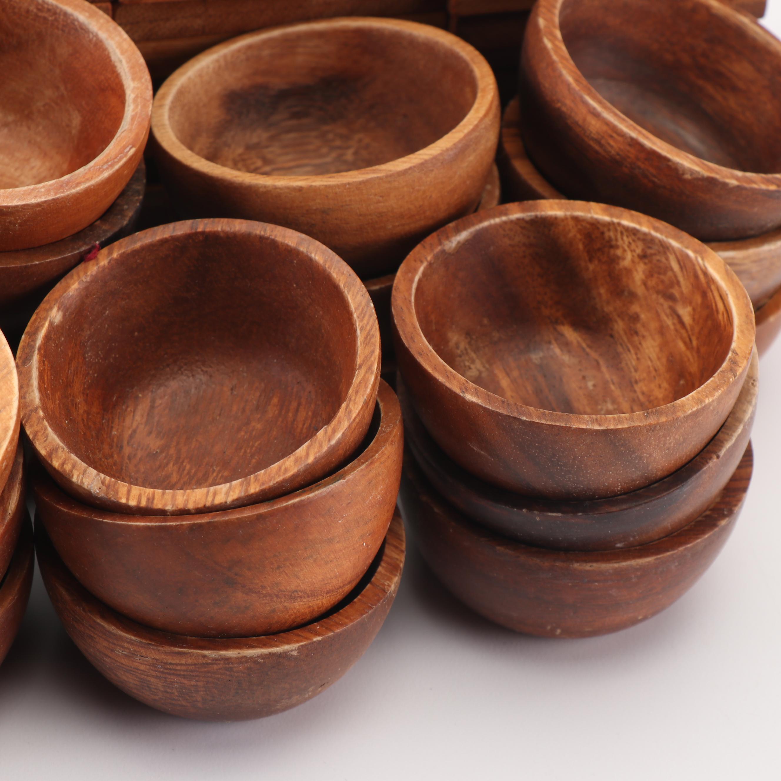 Crate & Barrel Acacia Wood Dipping Bowls with Bamboo Condiment Coasters