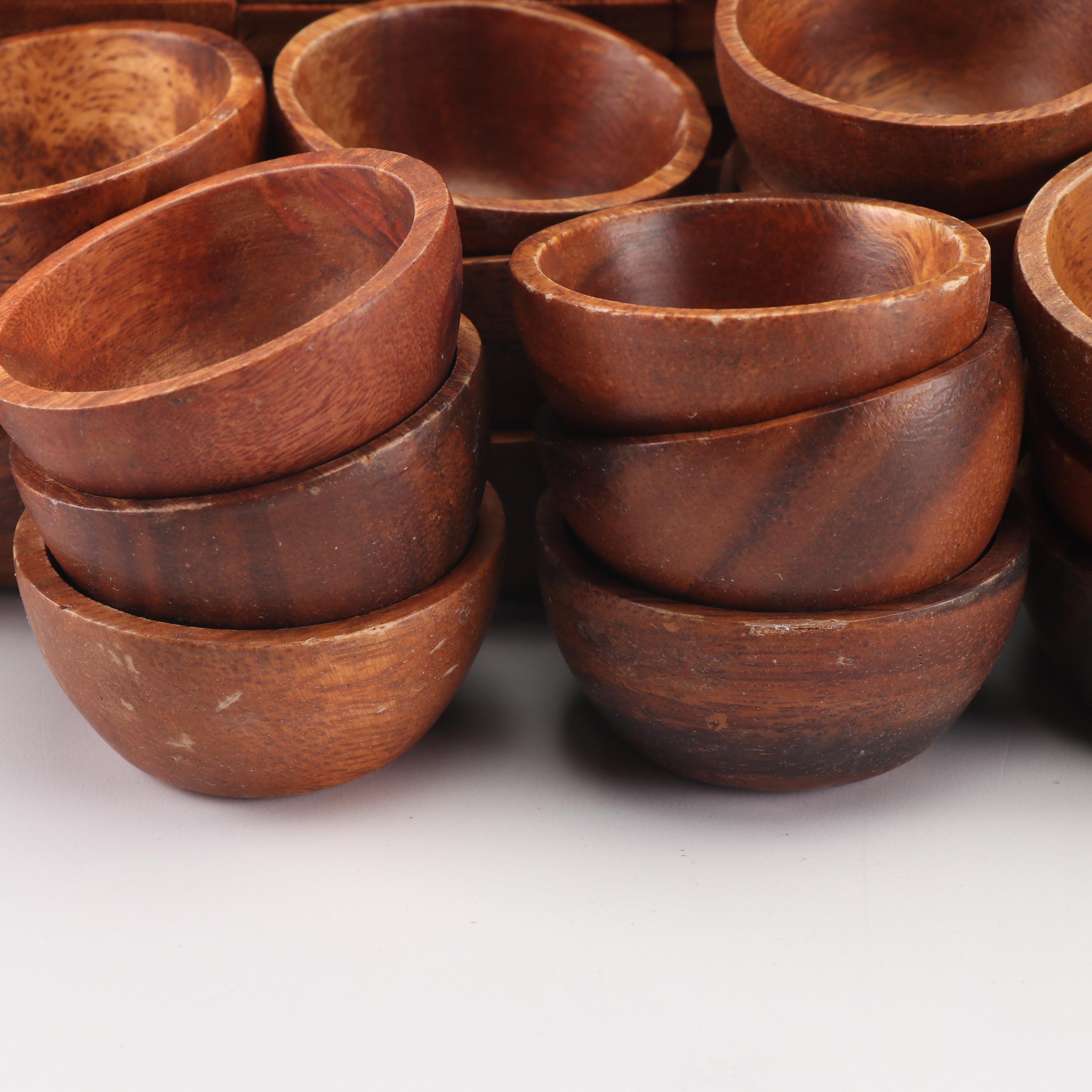 Crate & Barrel Acacia Wood Dipping Bowls with Bamboo Condiment Coasters