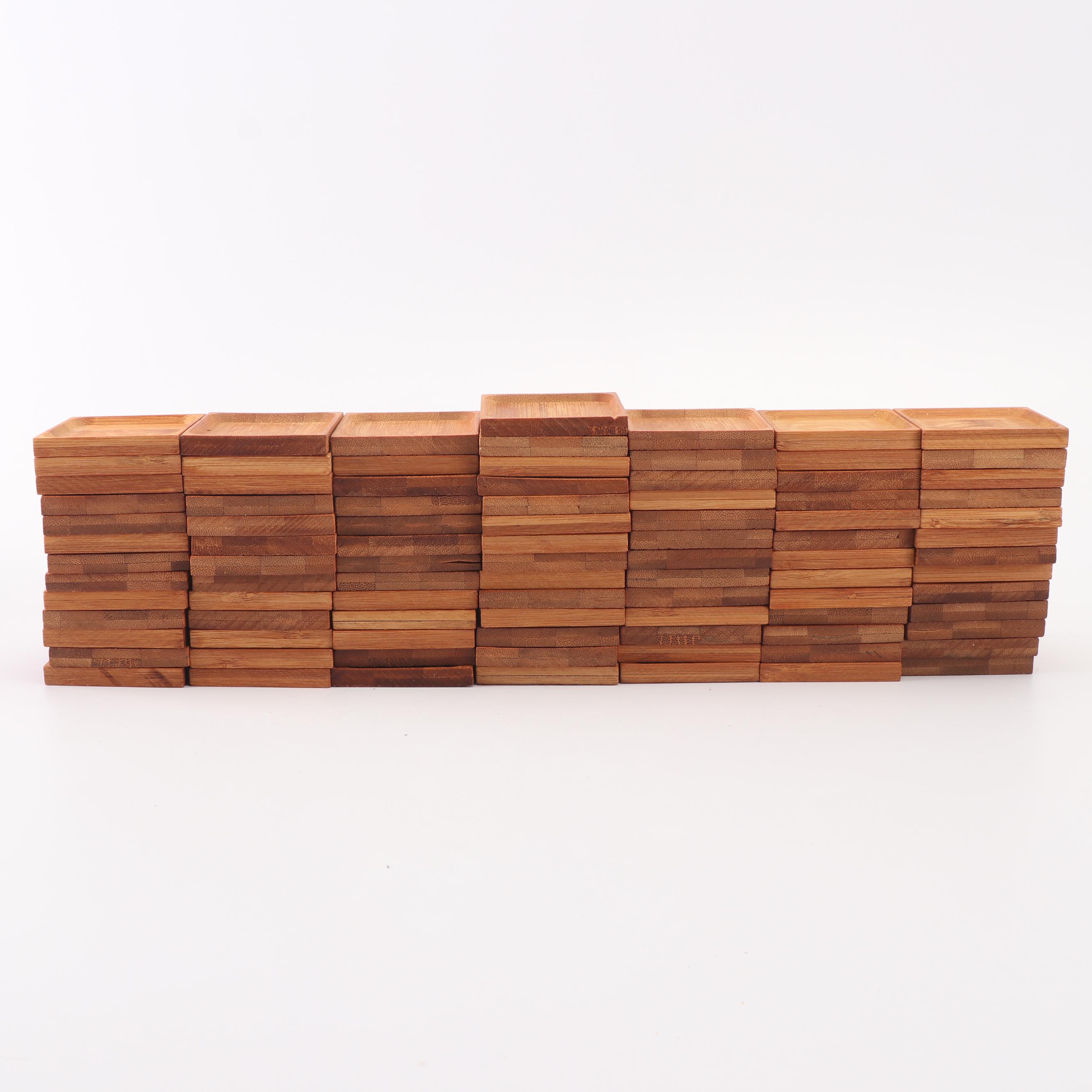 Crate & Barrel Acacia Wood Dipping Bowls with Bamboo Condiment Coasters